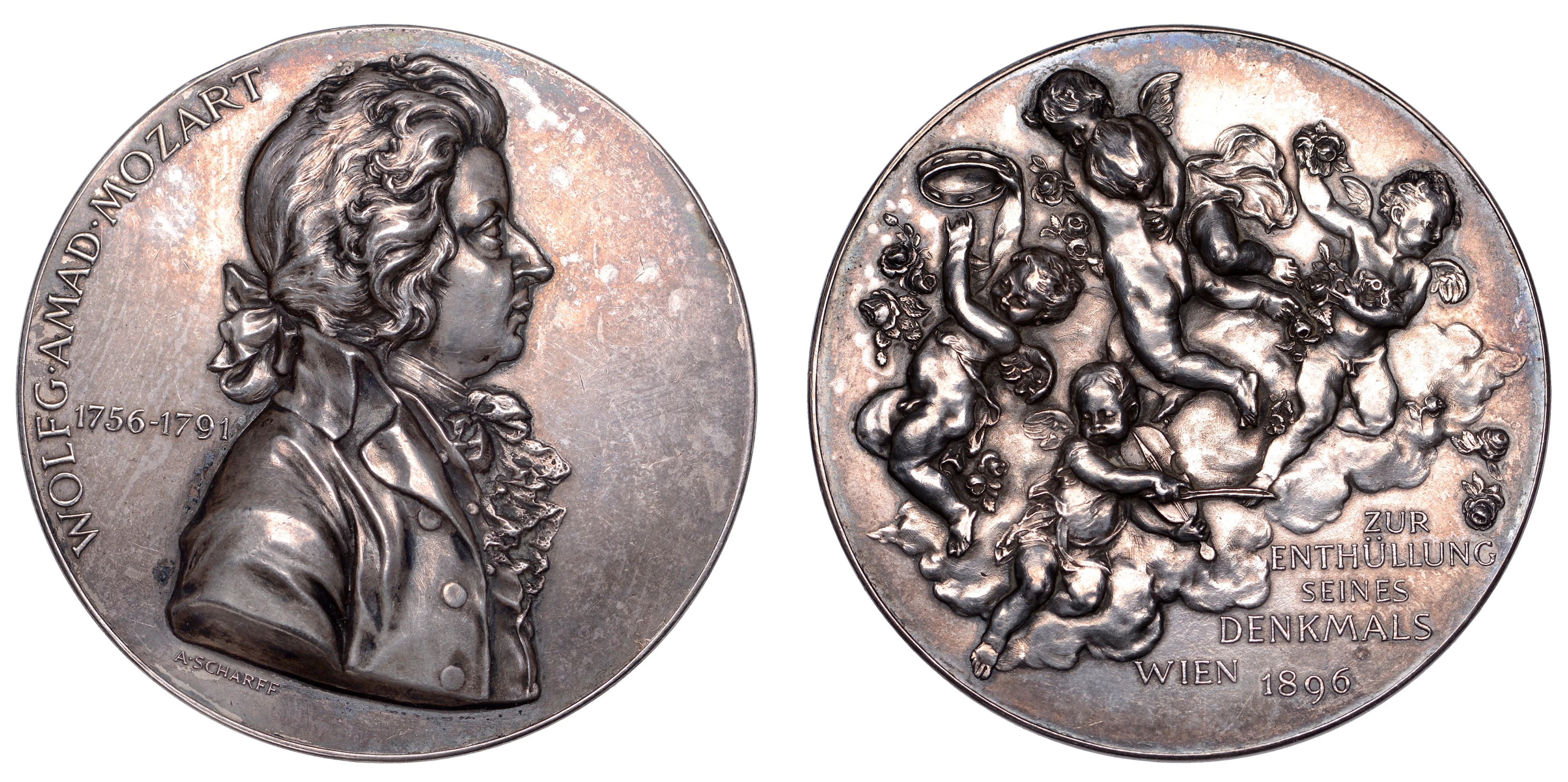 Austria, Mozart Memorial in Vienna, 1896, a silver medal by Anton