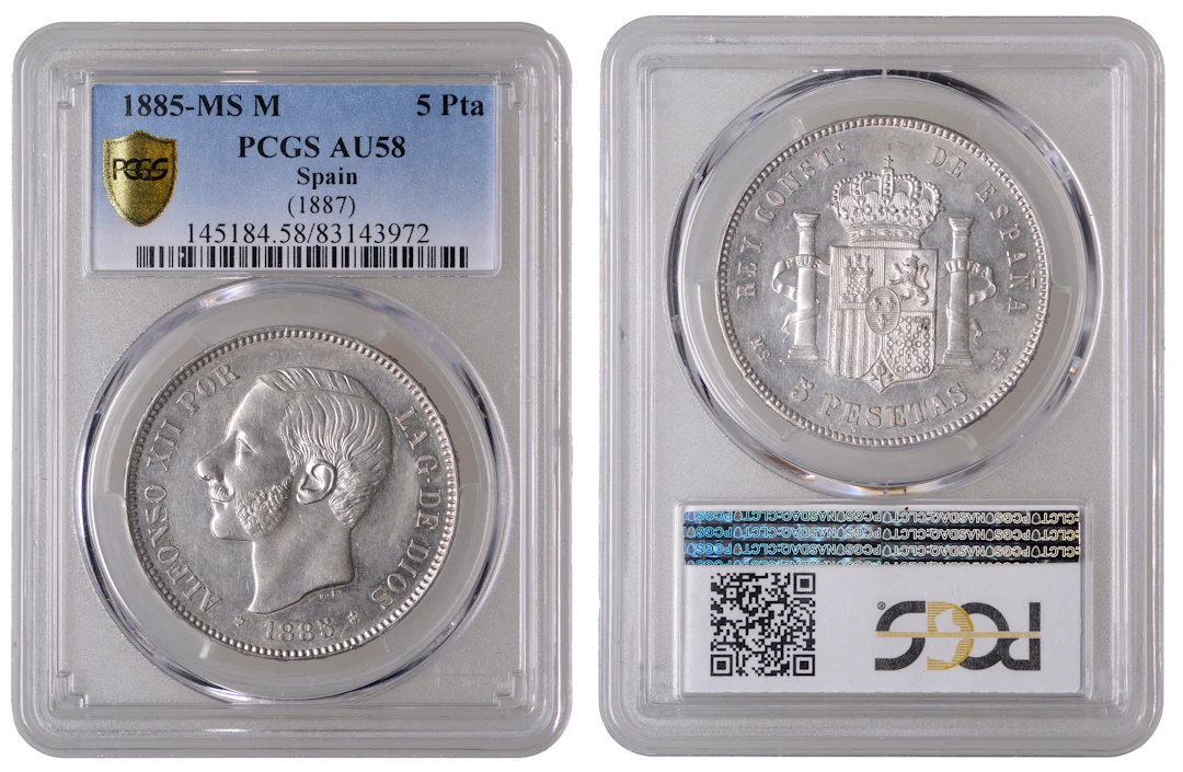 Spain, Alfonso XII, 5 Pesetas, 1885ms m (1887), Madrid (Cal. 43; KM