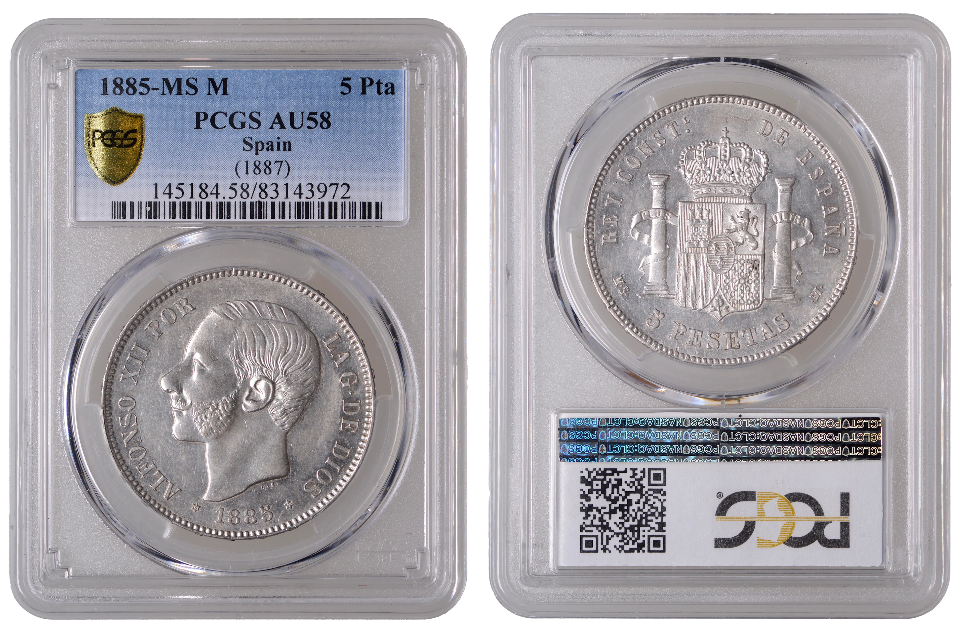 Spain, Alfonso XII, 5 Pesetas, 1885ms m (1887), Madrid (Cal. 43; KM