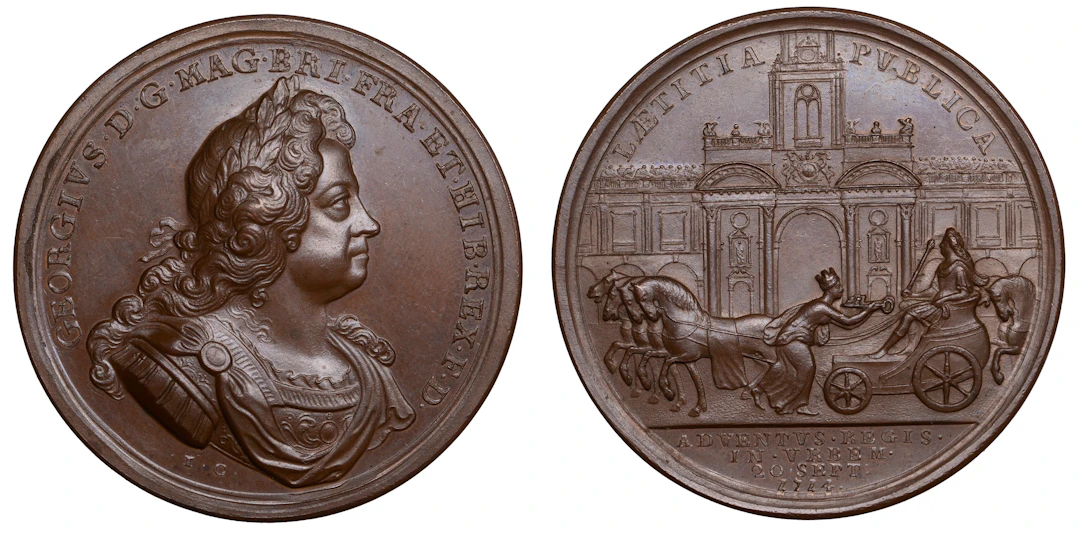 George I, Entry into London, 1714, a copper medal by J. Croker, laureate