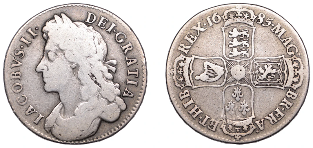 James II (1685-1688), Halfcrown, 1685, first bust, edge primo (ESC