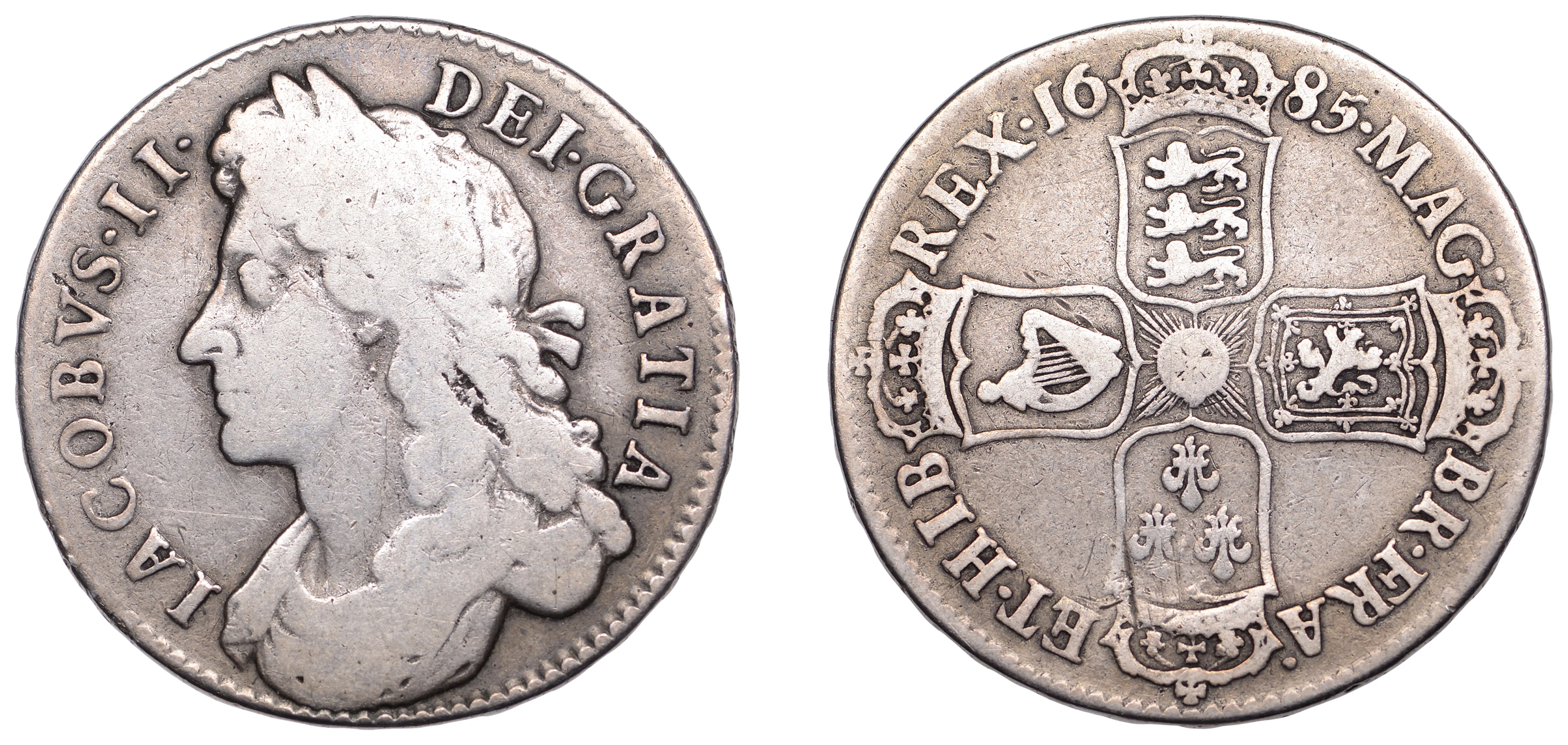 James II (1685-1688), Halfcrown, 1685, first bust, edge primo (ESC