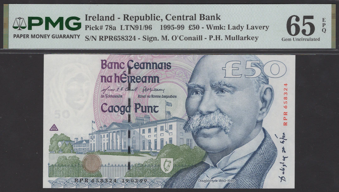 Central Bank of Ireland, £50, 19 March 1999, serial number RPR658324