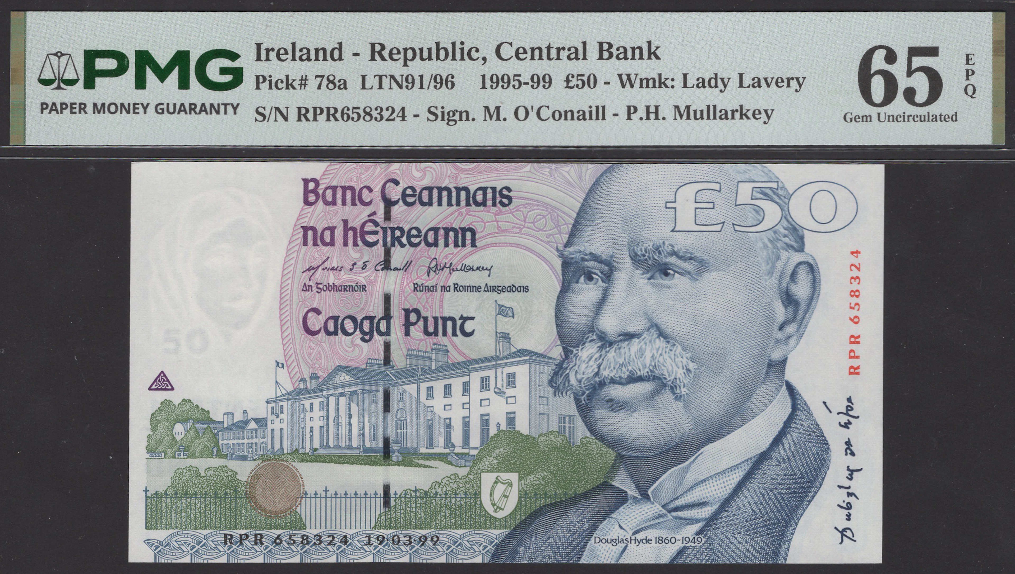 Central Bank of Ireland, £50, 19 March 1999, serial number RPR658324