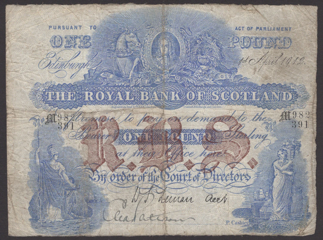 Royal Bank of Scotland, £1, 1 April 1912, serial number M 982/391