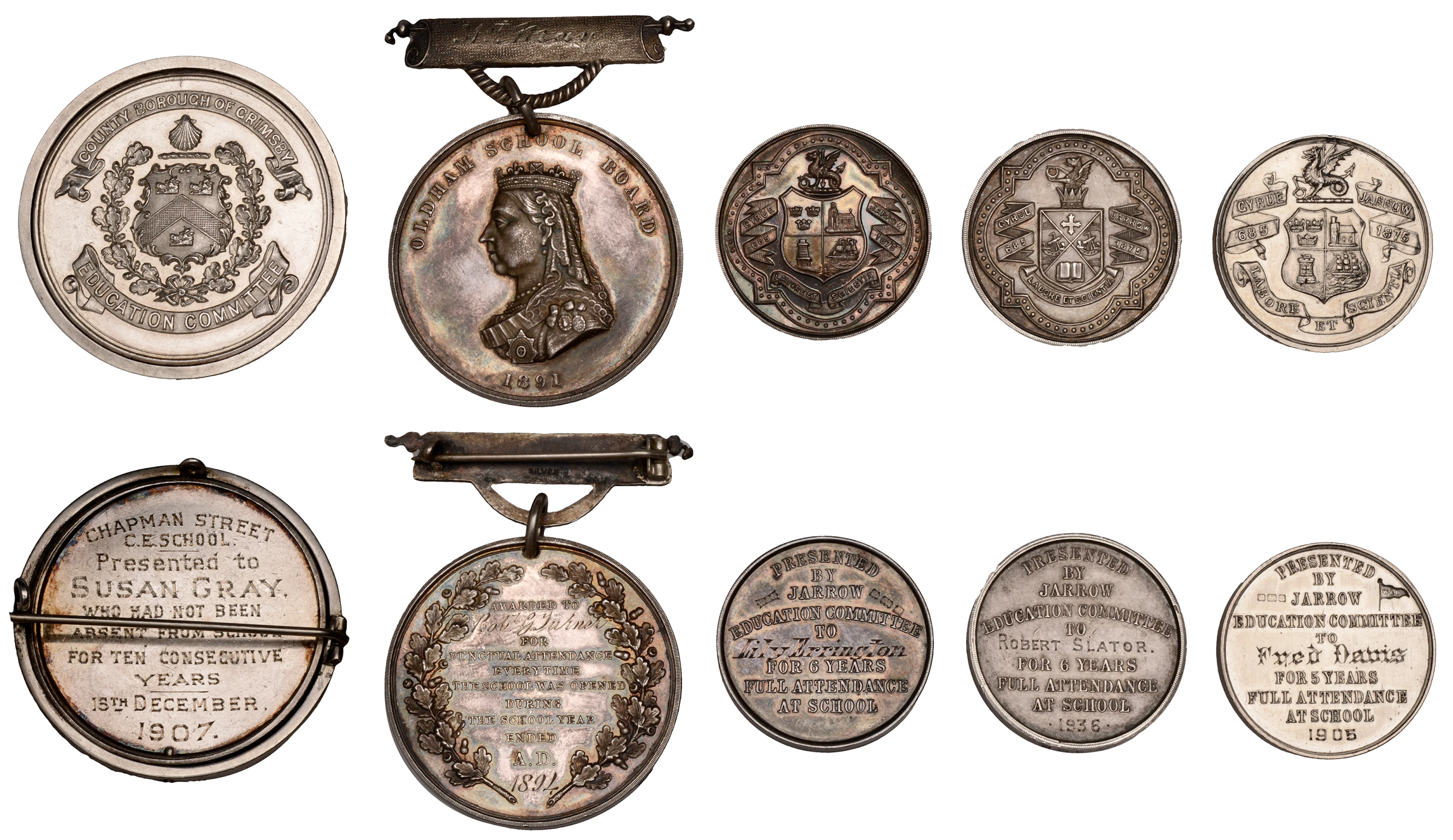 Great Britain, LANCASHIRE, Oldham School Board, 1891, a silver attendance