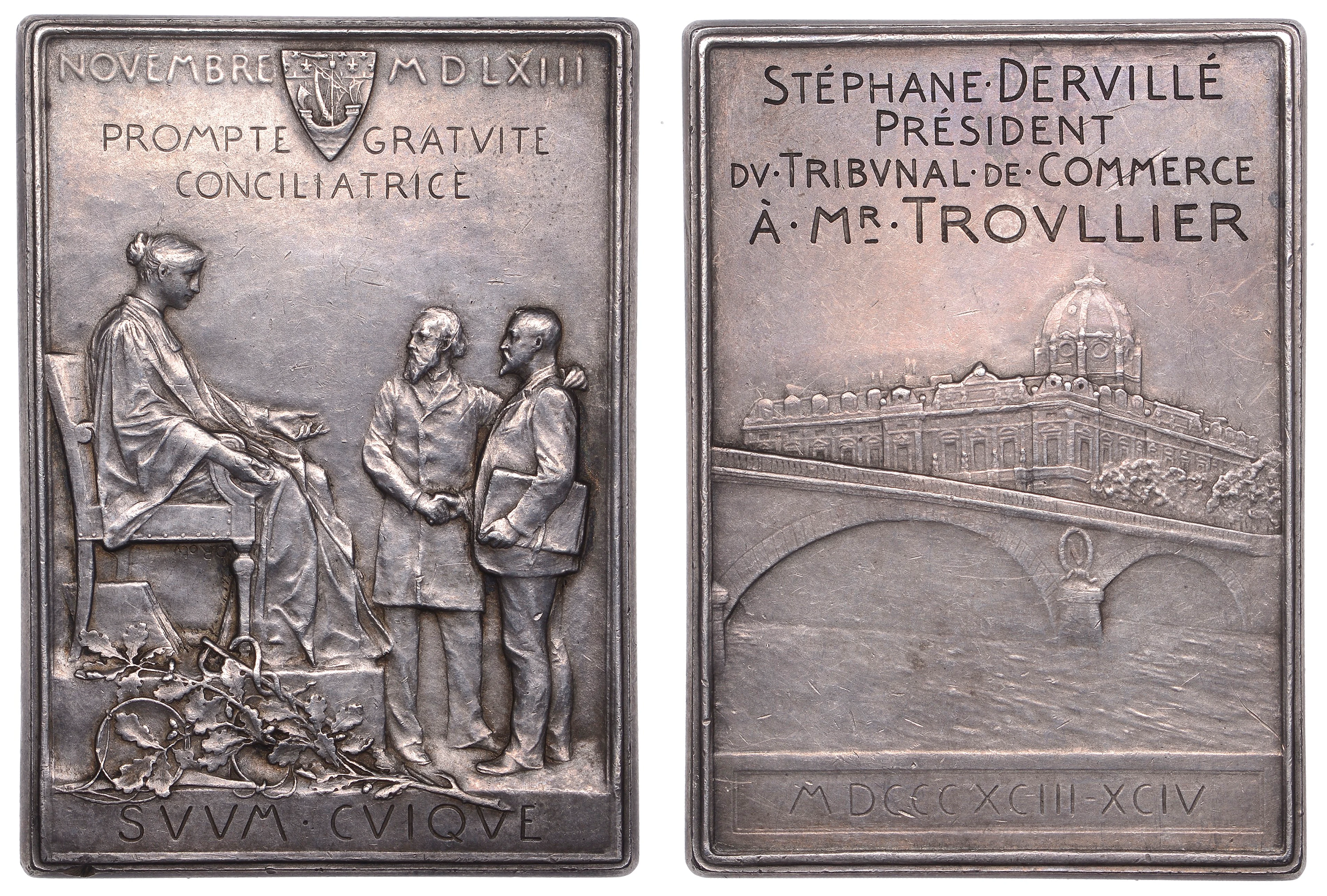 FRANCE, Stéphane Dervillé, 1894, an Art Nouveau silver award plaque