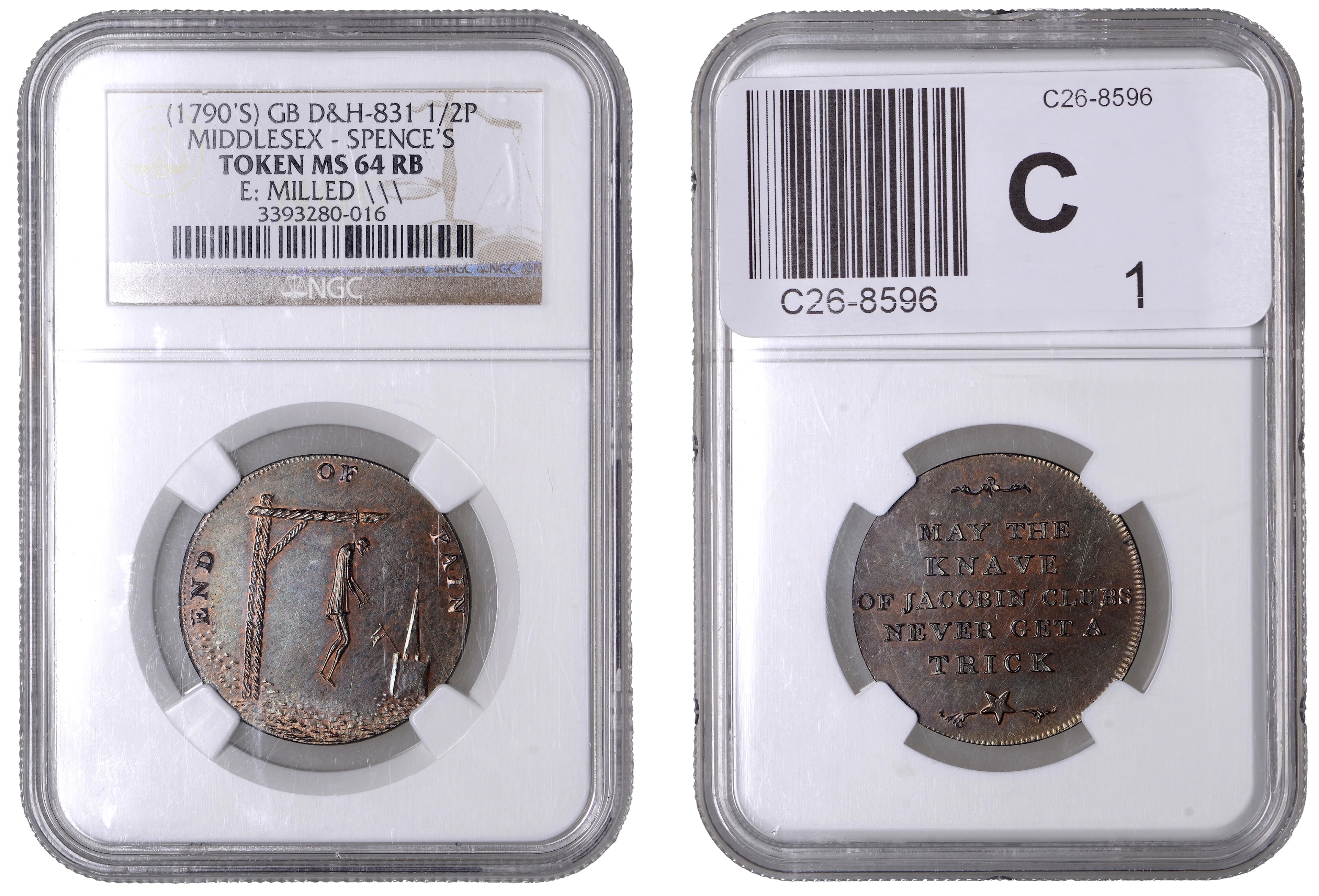 LONDON, High Holborn, Spence’s mule Halfpenny, man hanging series