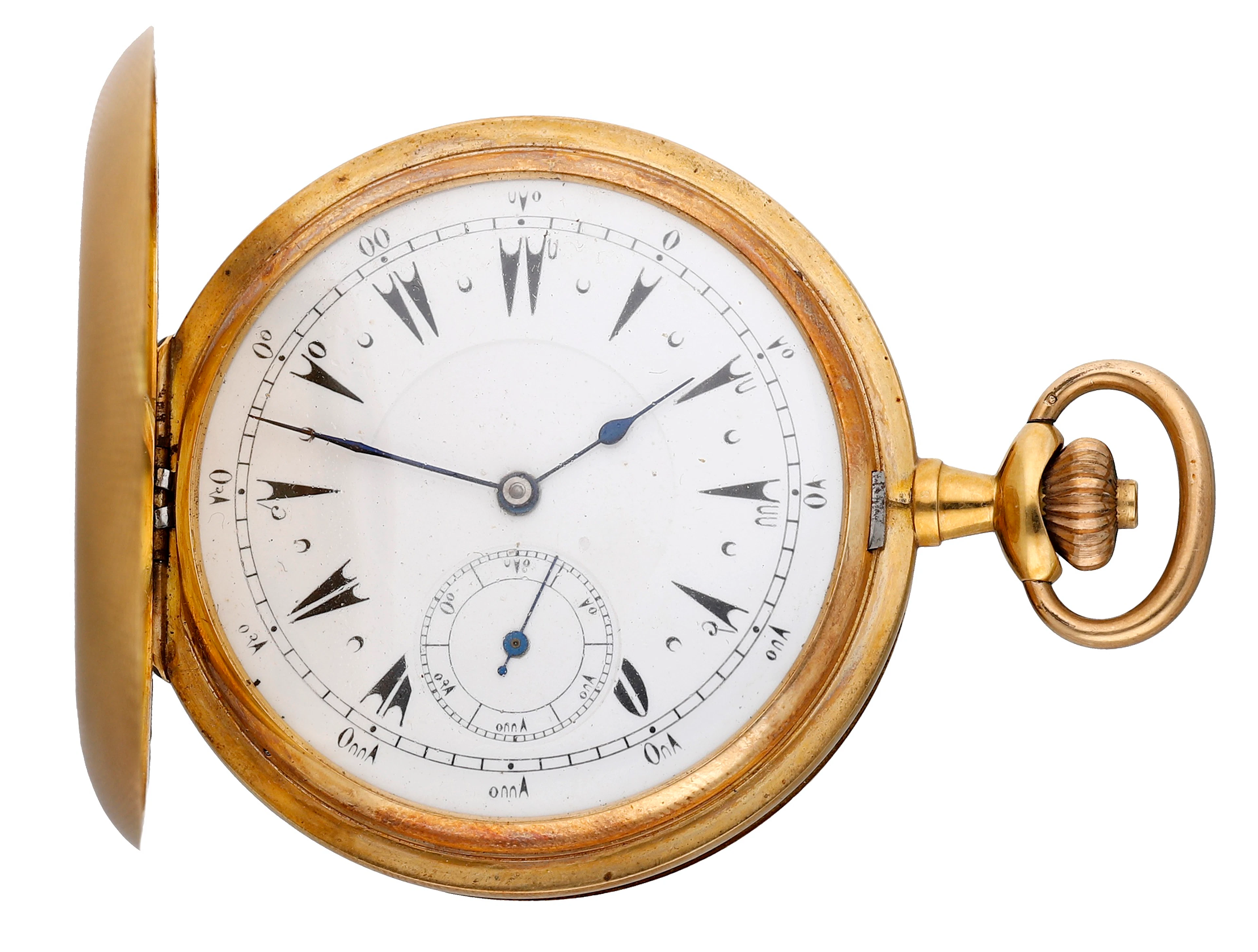 Swiss. A gold hunting cased keyless watch made for the Turkish market