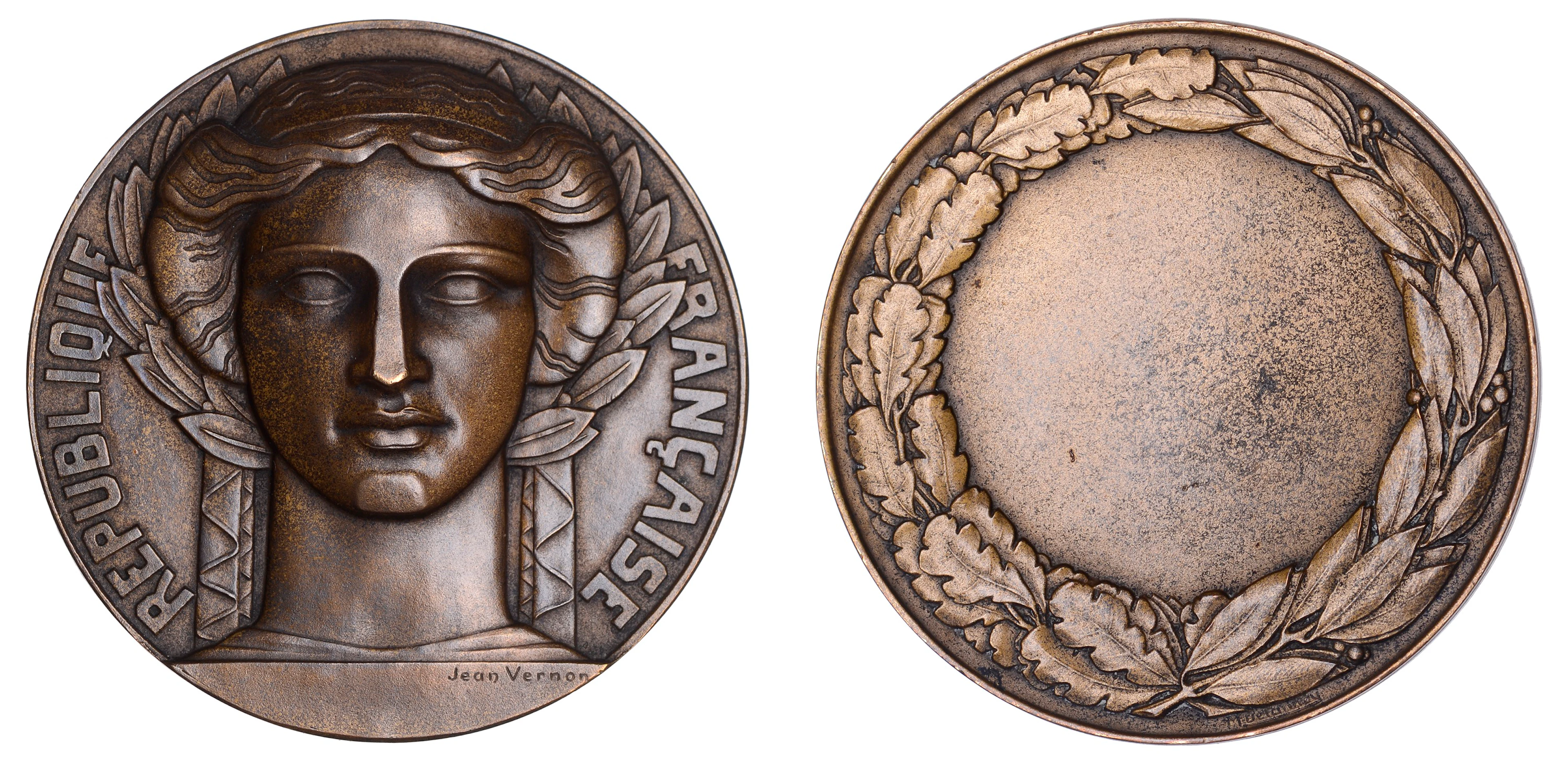 FRANCE, République Française, c. 1935, an Art Déco bronze award medal