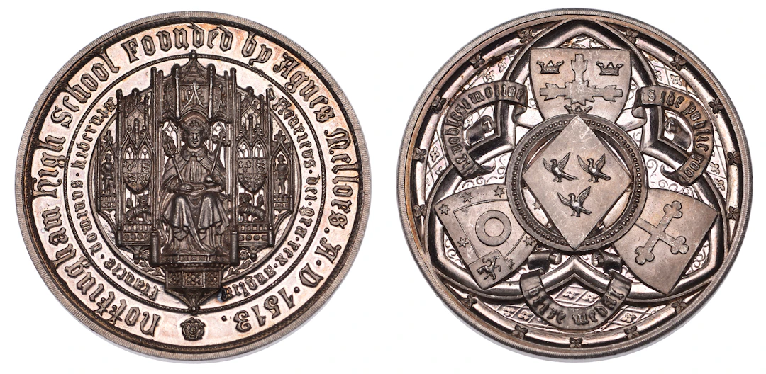 Nottingham High School, undated (c. 1880s), a silver award medal