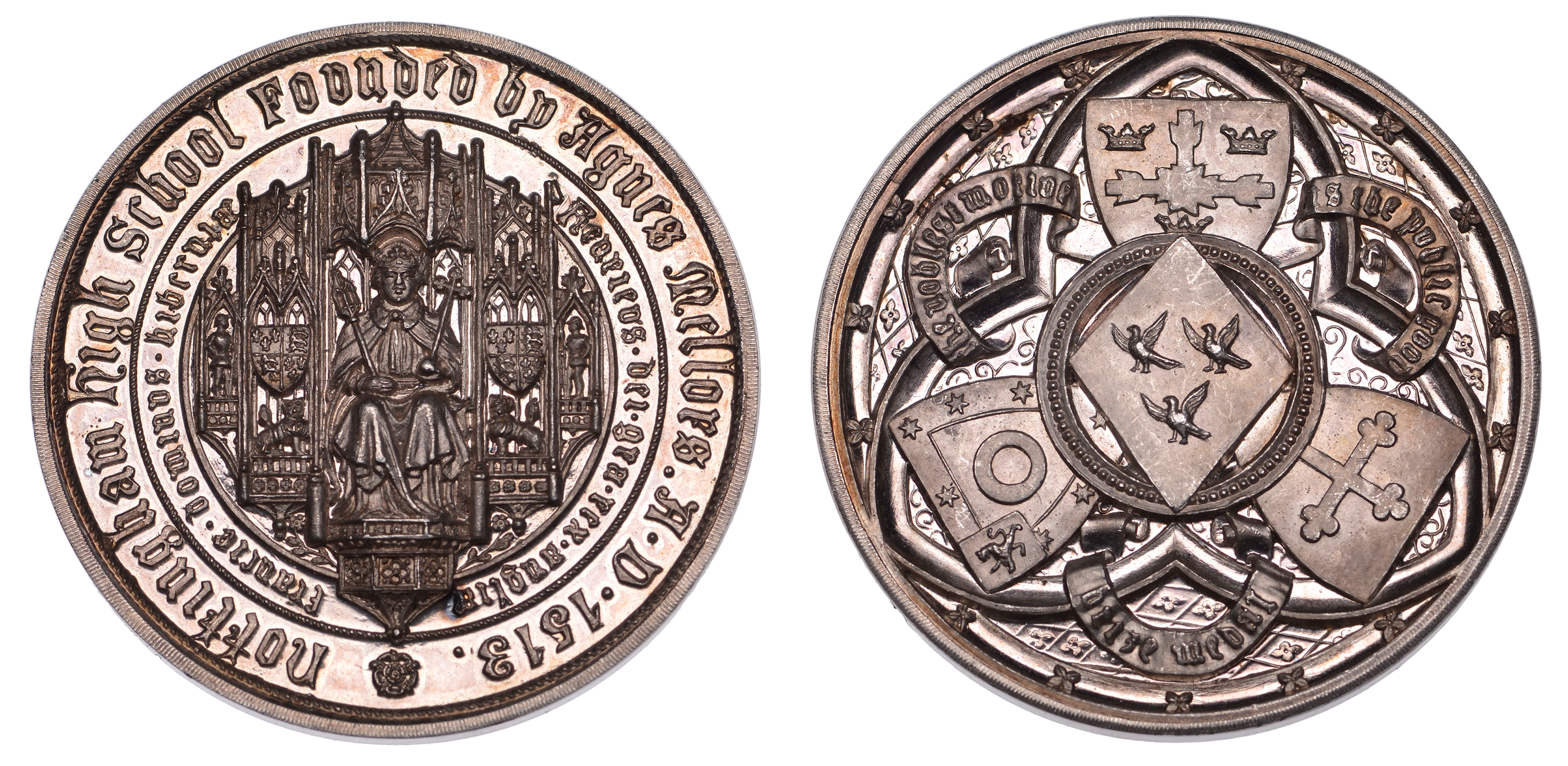 Nottingham High School, undated (c. 1880s), a silver award medal