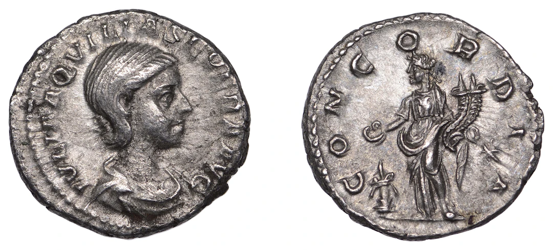 Aquilia Severa (Augusta 220), Denarius, 220-22, draped bust right