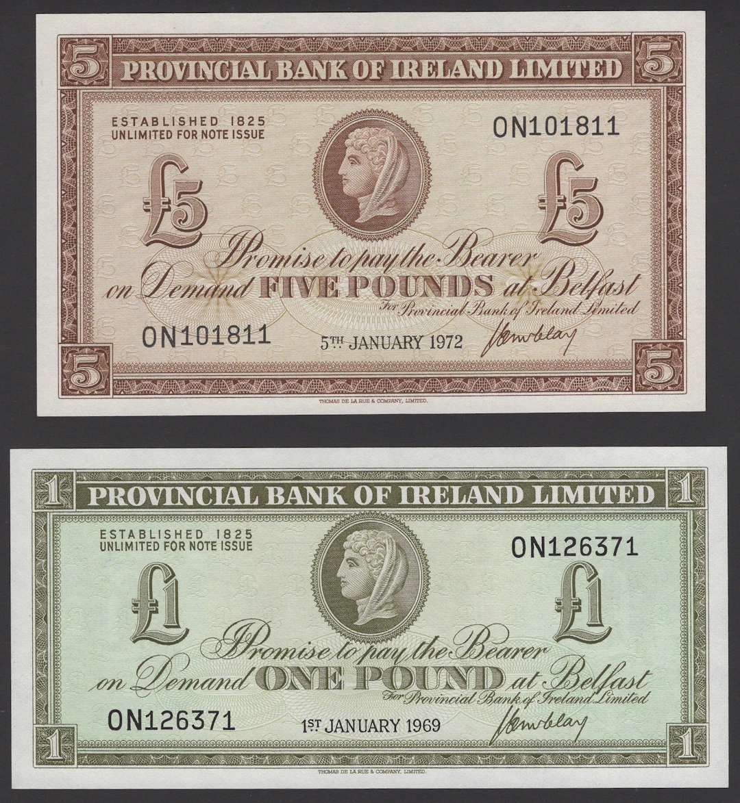 Provincial Bank of Ireland Ltd, £1, 1 January 1969, serial number