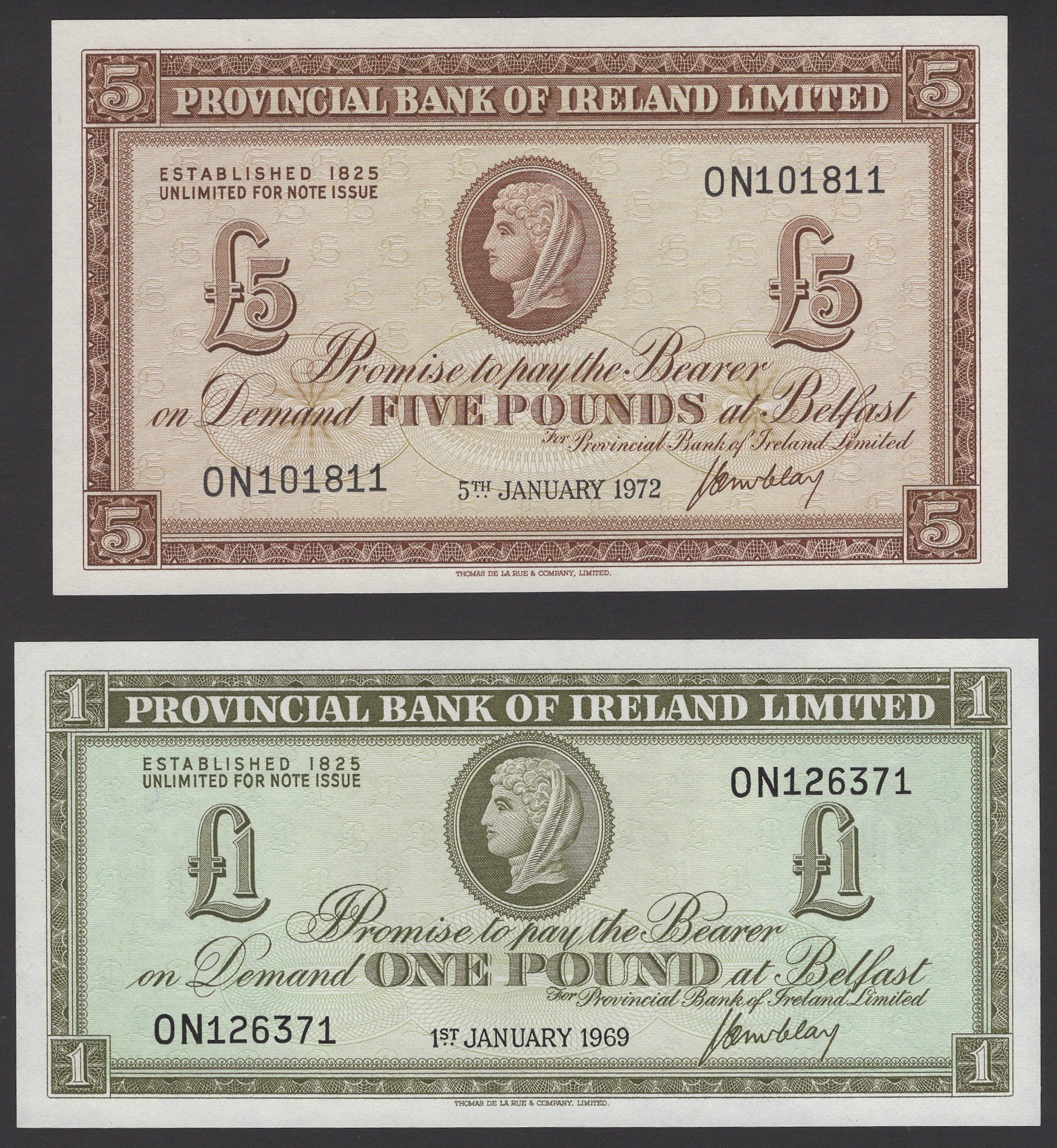 Provincial Bank of Ireland Ltd, £1, 1 January 1969, serial number