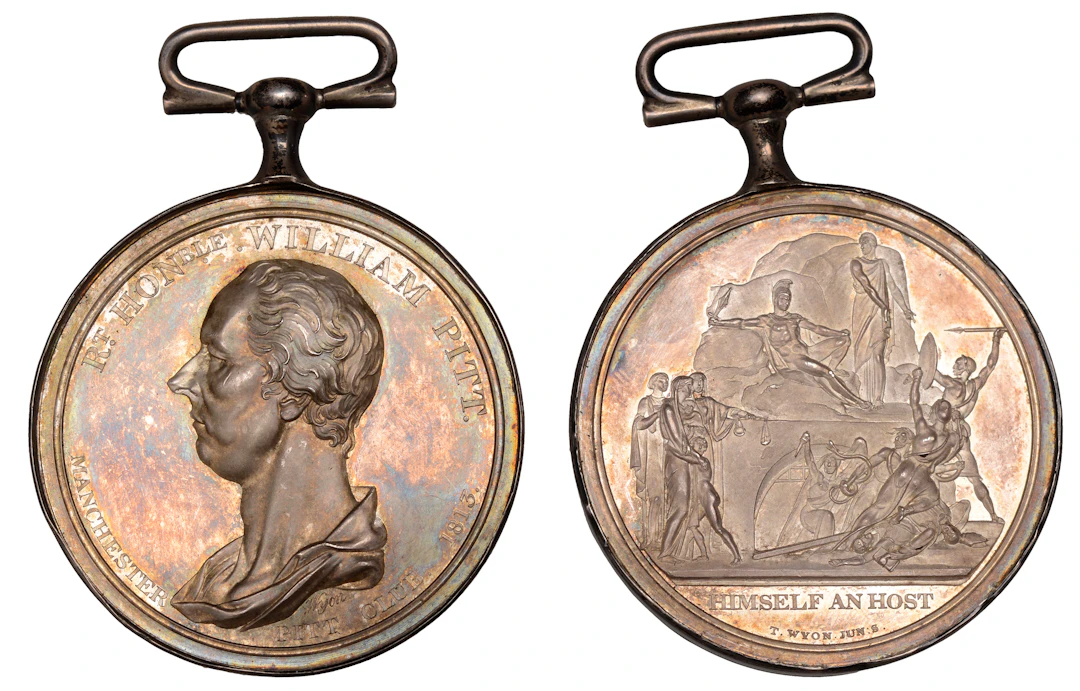 Manchester Pitt Club, 1813, a silver medal by T. Wyon Jr., bust left