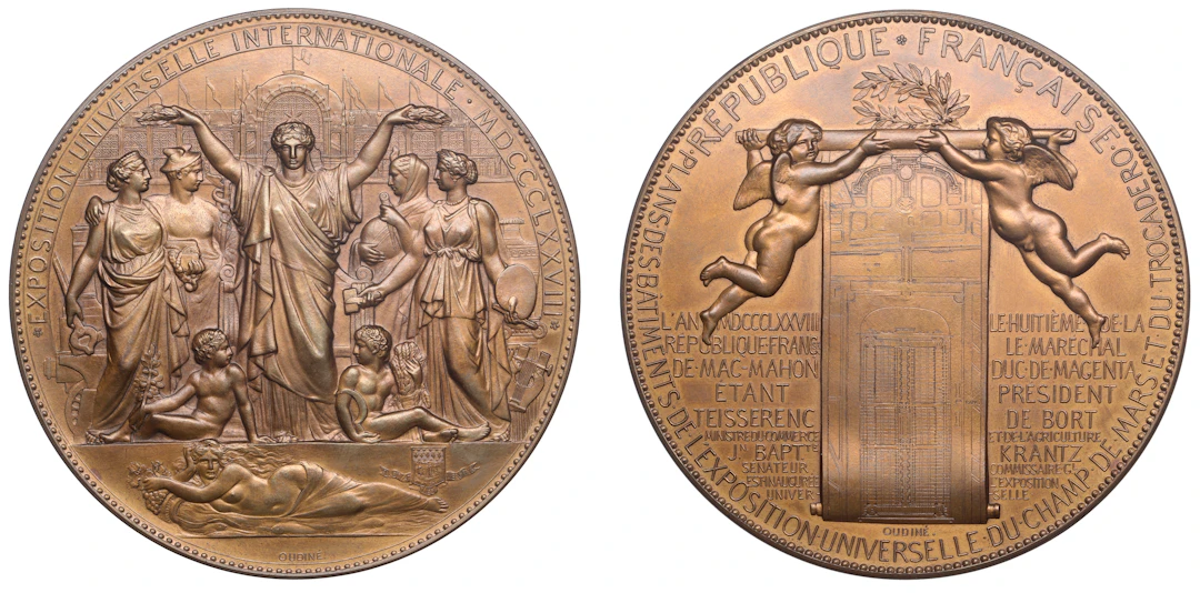 France, Exposition Universelle, Paris, 1878, a bronze medal by E.-A.
