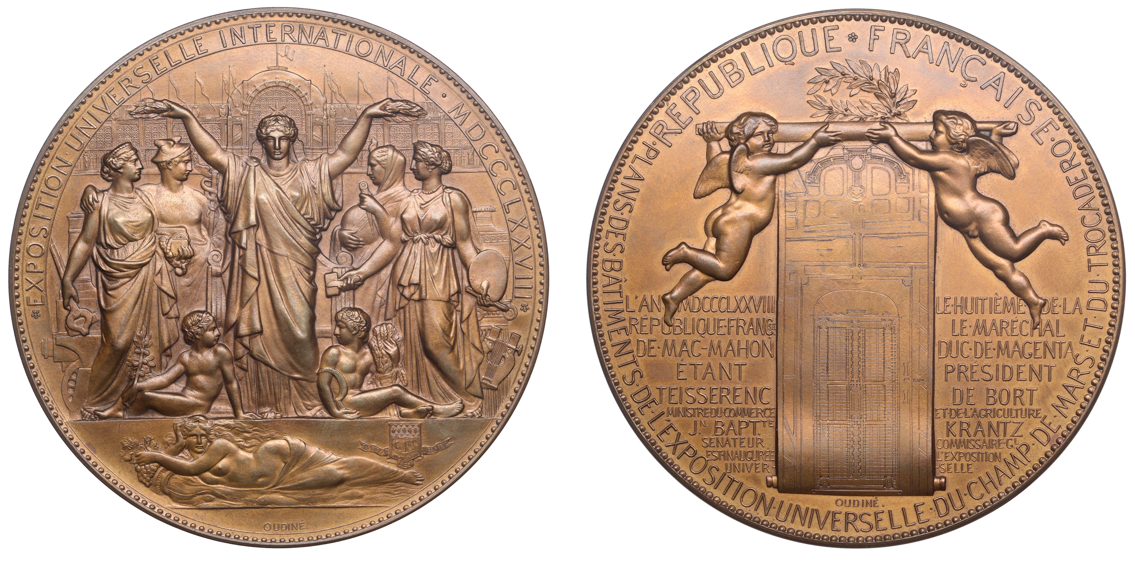 France, Exposition Universelle, Paris, 1878, a bronze medal by E.-A.