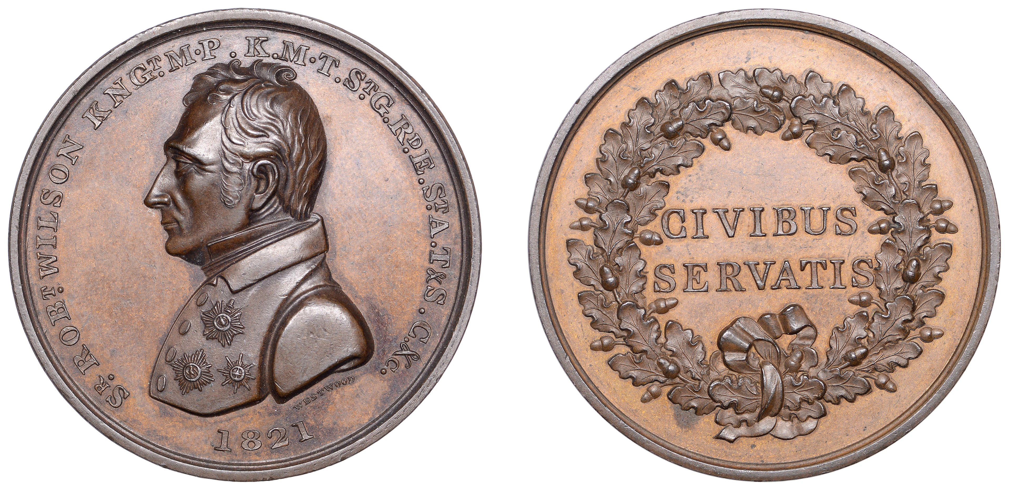 Medallions, Sir Robert Wilson, Governor of Gibraltar, 1821, a bronze