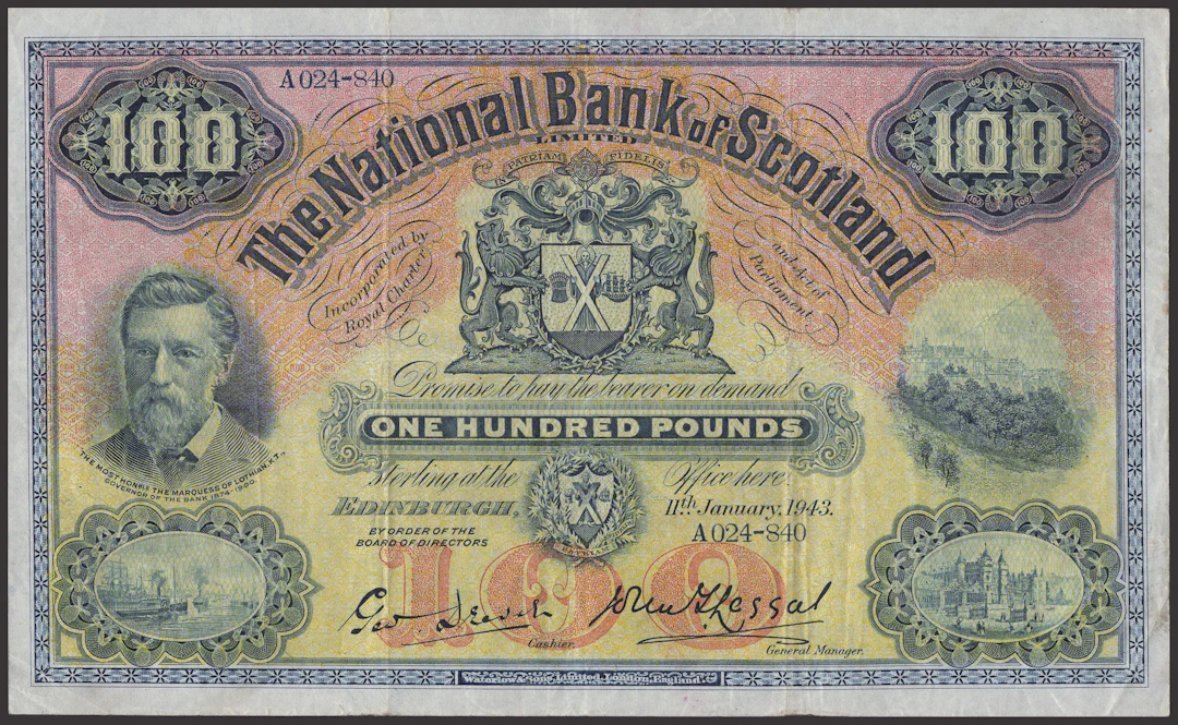 National Bank of Scotland Limited, £100, 11 January 1943, serial number