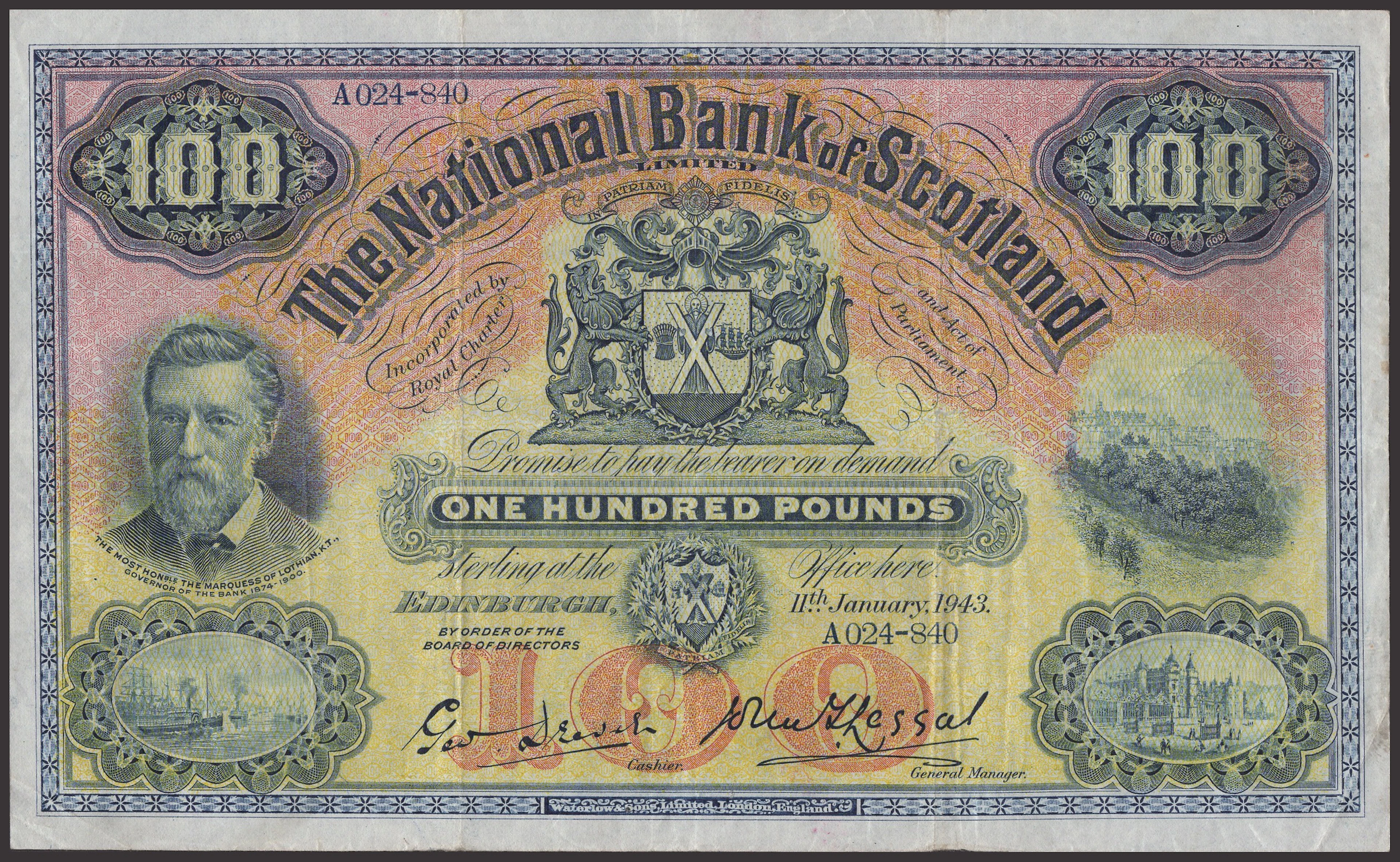 National Bank of Scotland Limited, £100, 11 January 1943, serial number
