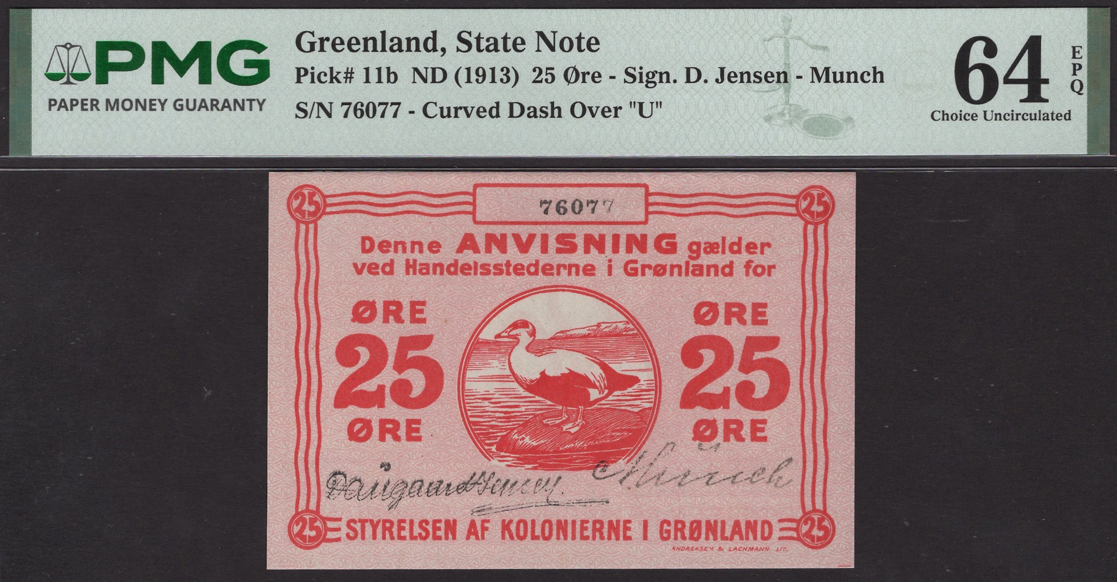 Greenland, Danish Administration, 25 Ore, ND (1913), serial number