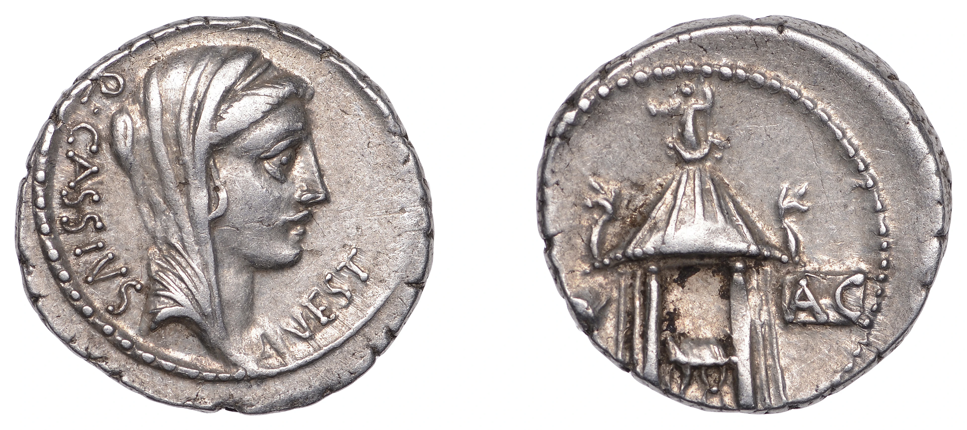 Republican Issues, Q. Cassius Longinus, Denarius, c. 55, head of Libertas