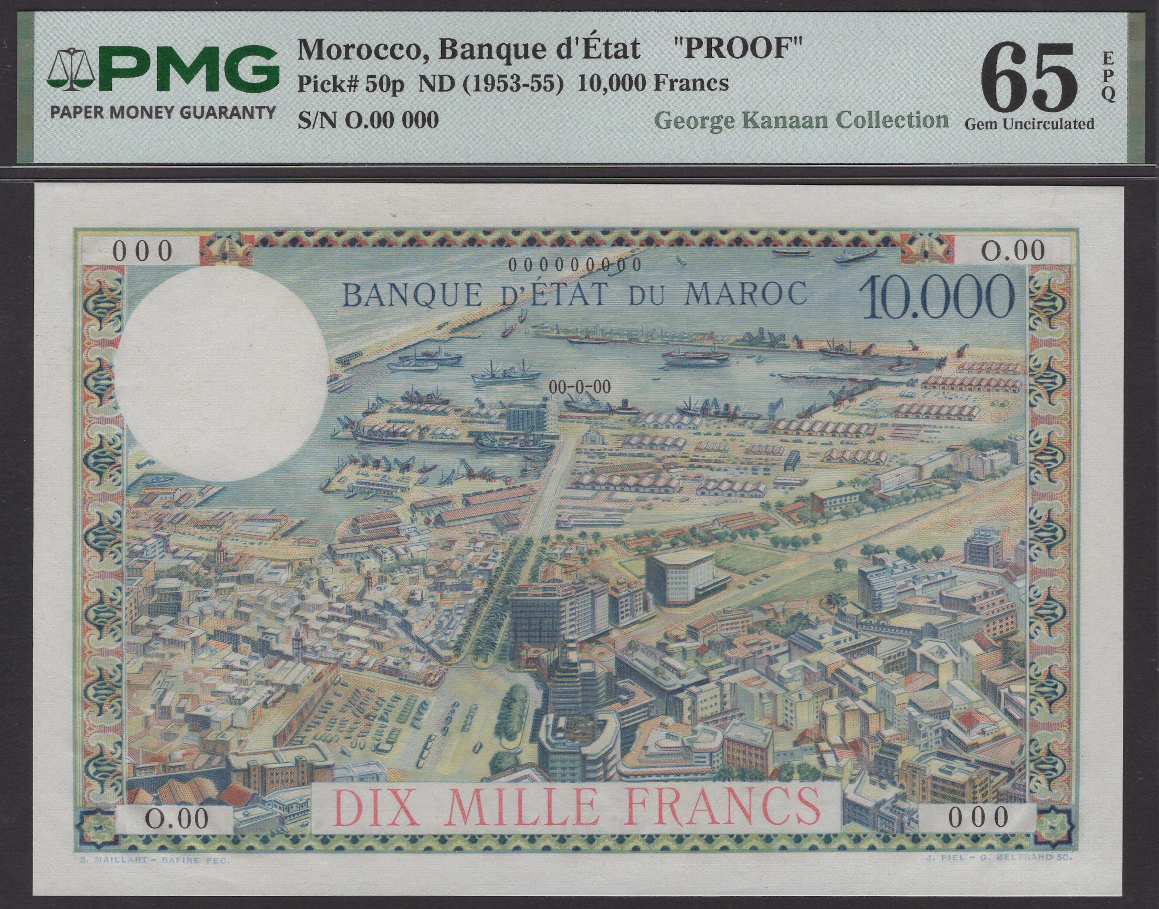 Banque d’Etat du Maroc, specimen 10,000 Francs, ND (1953-55), serial