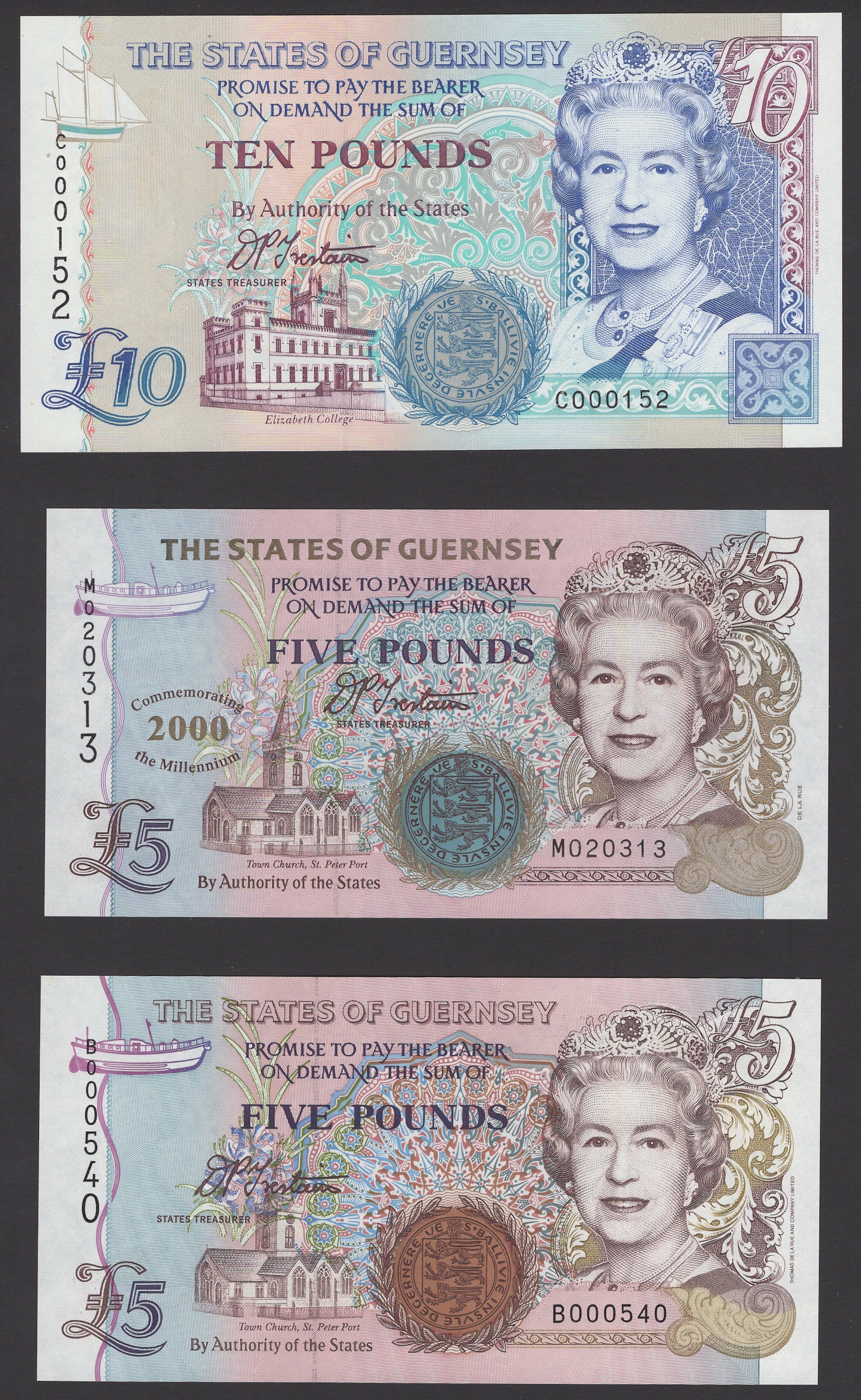States of Guernsey, £5 (2), ND (1996-2002), serial numbers A000272