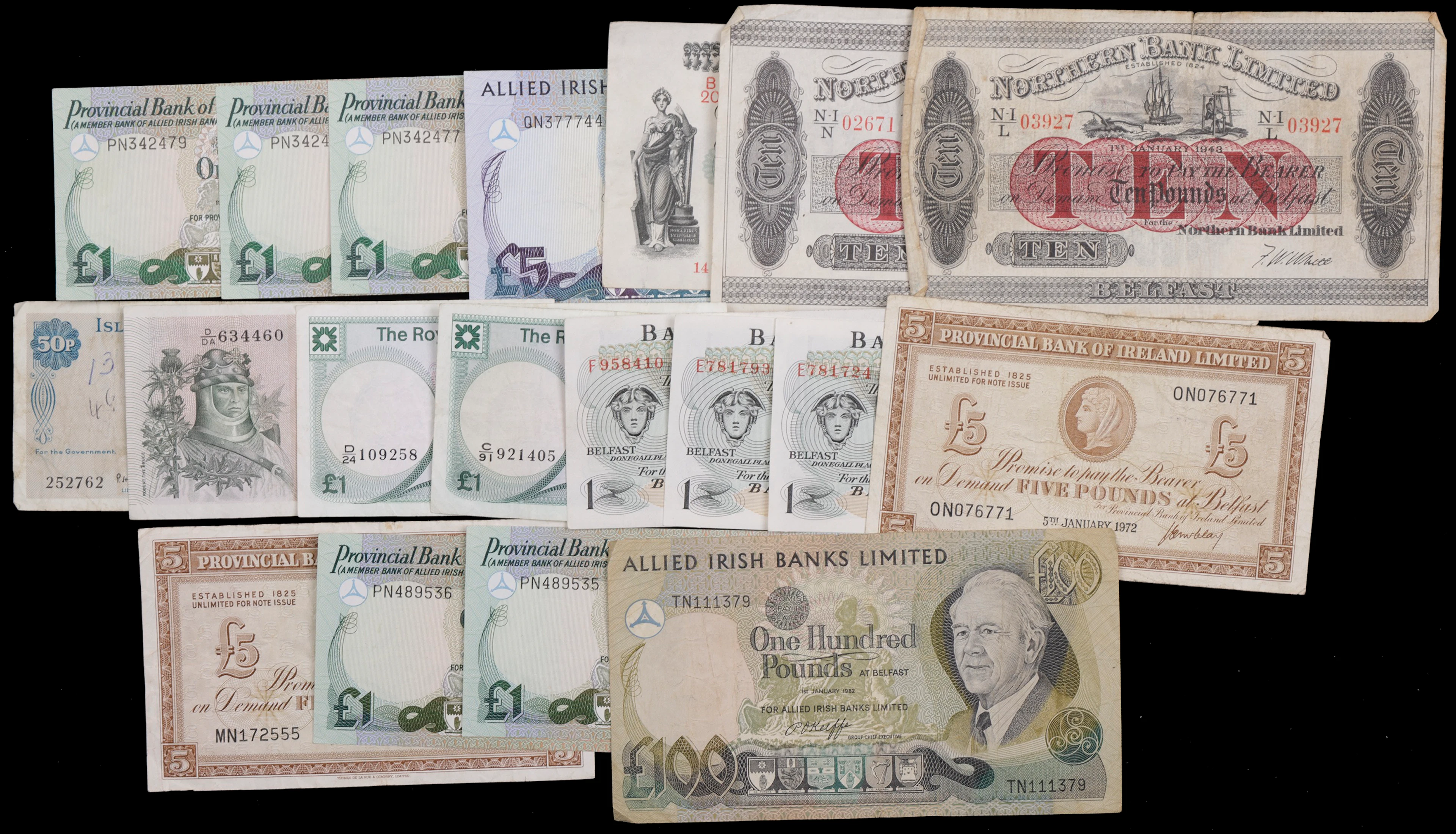 A small group of Northern Irish banknotes, comprising Allied Irish