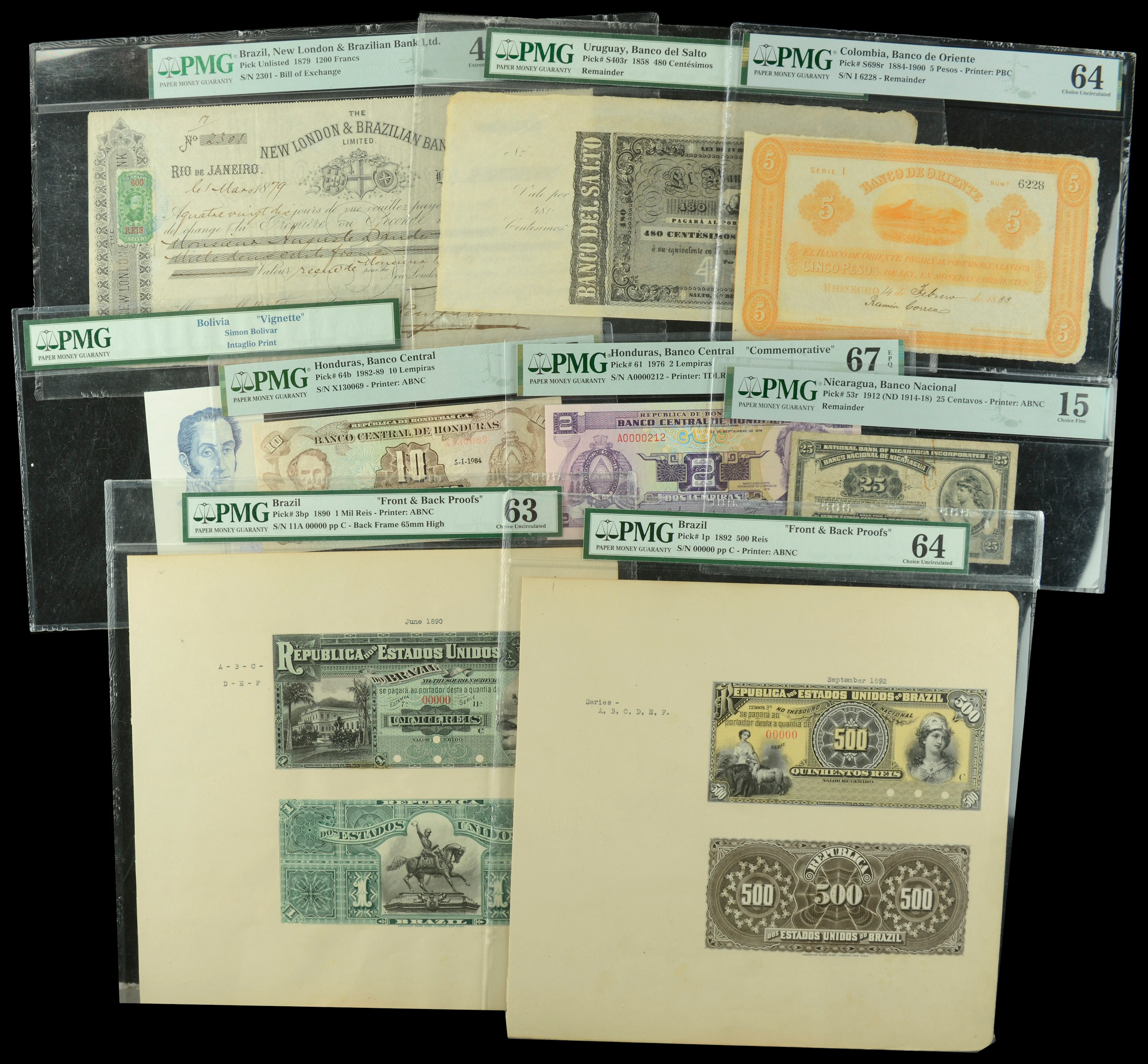 A Group of Graded Central and South American notes, comprising Brazil
