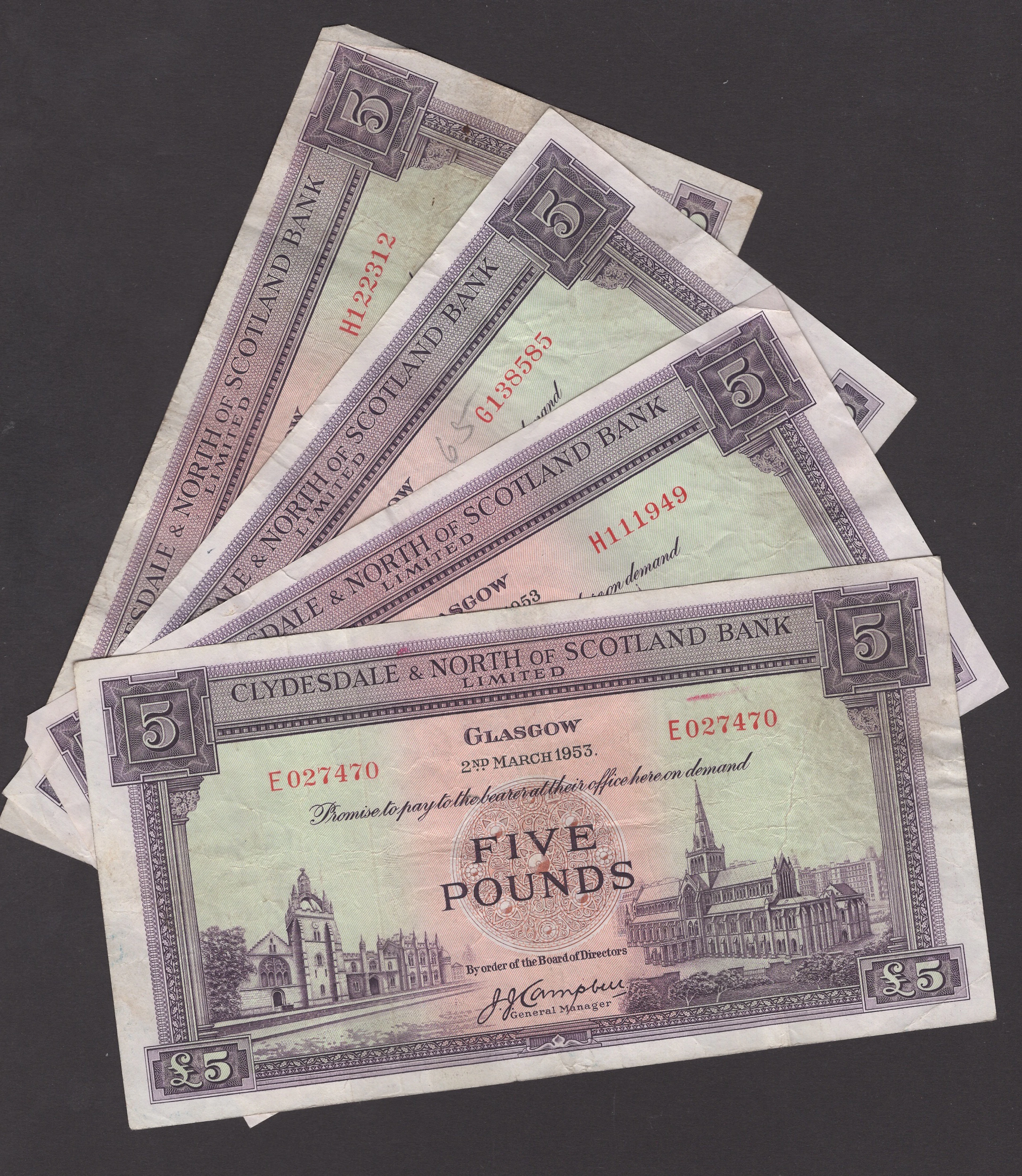 Clydesdale & North of Scotland Bank Limited, £5 (4), 2 March 1953