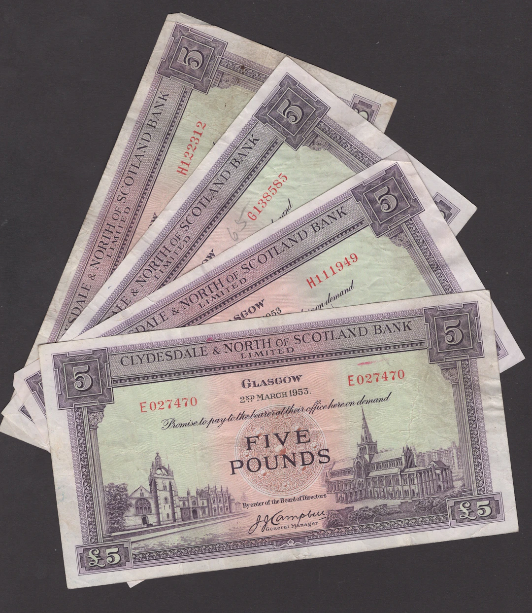 Clydesdale & North of Scotland Bank Limited, £5 (4), 2 March 1953