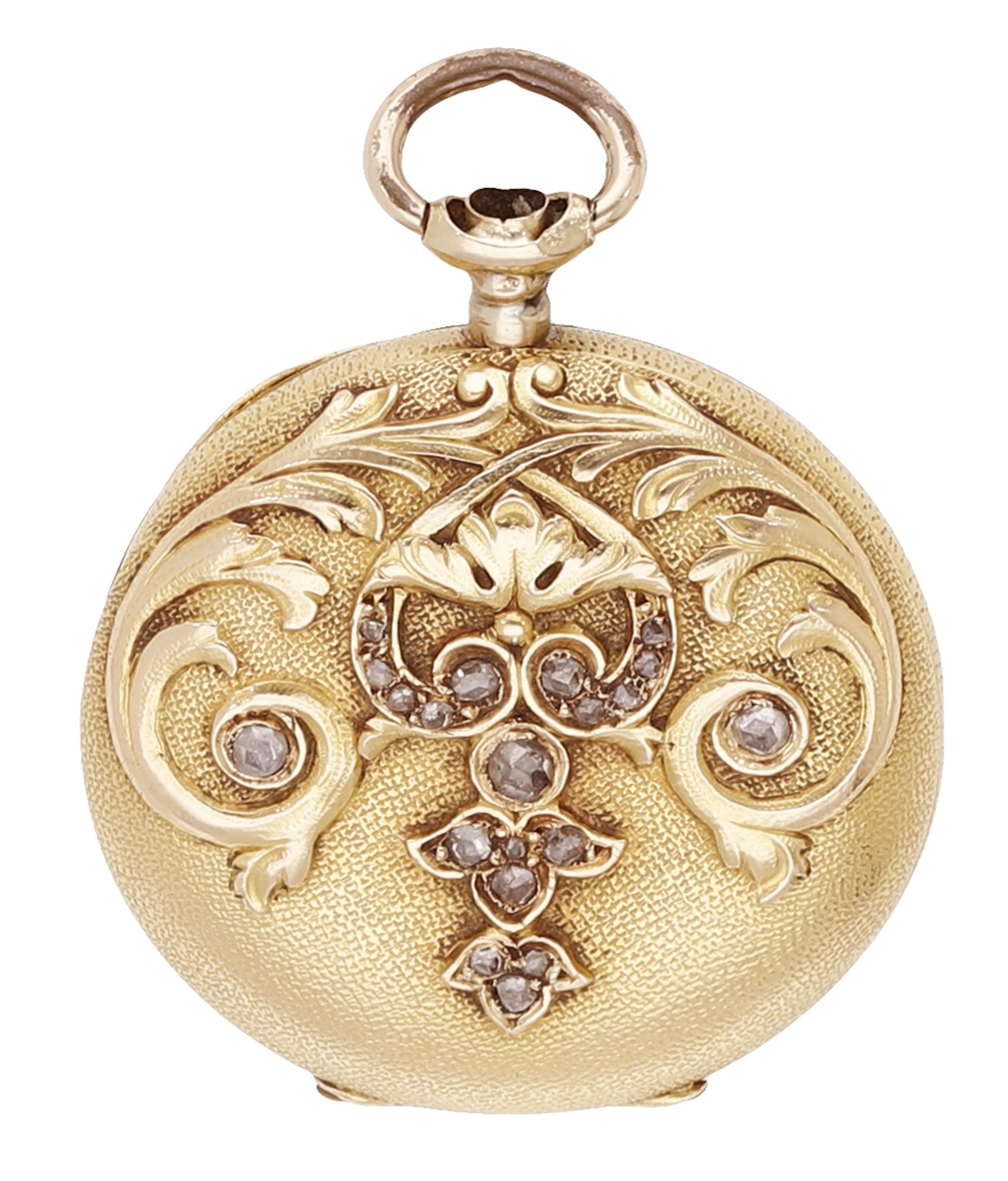 Swiss. A lady’s gold and diamond-set hunting-cased keyless watch