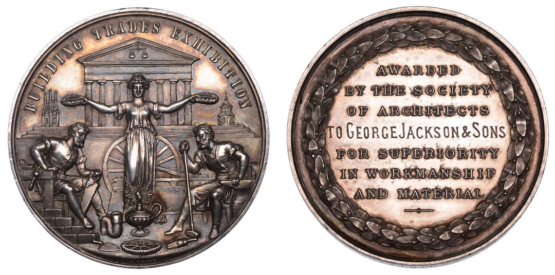 Building Trades Exhibition, silver award medals (2), London, 1886