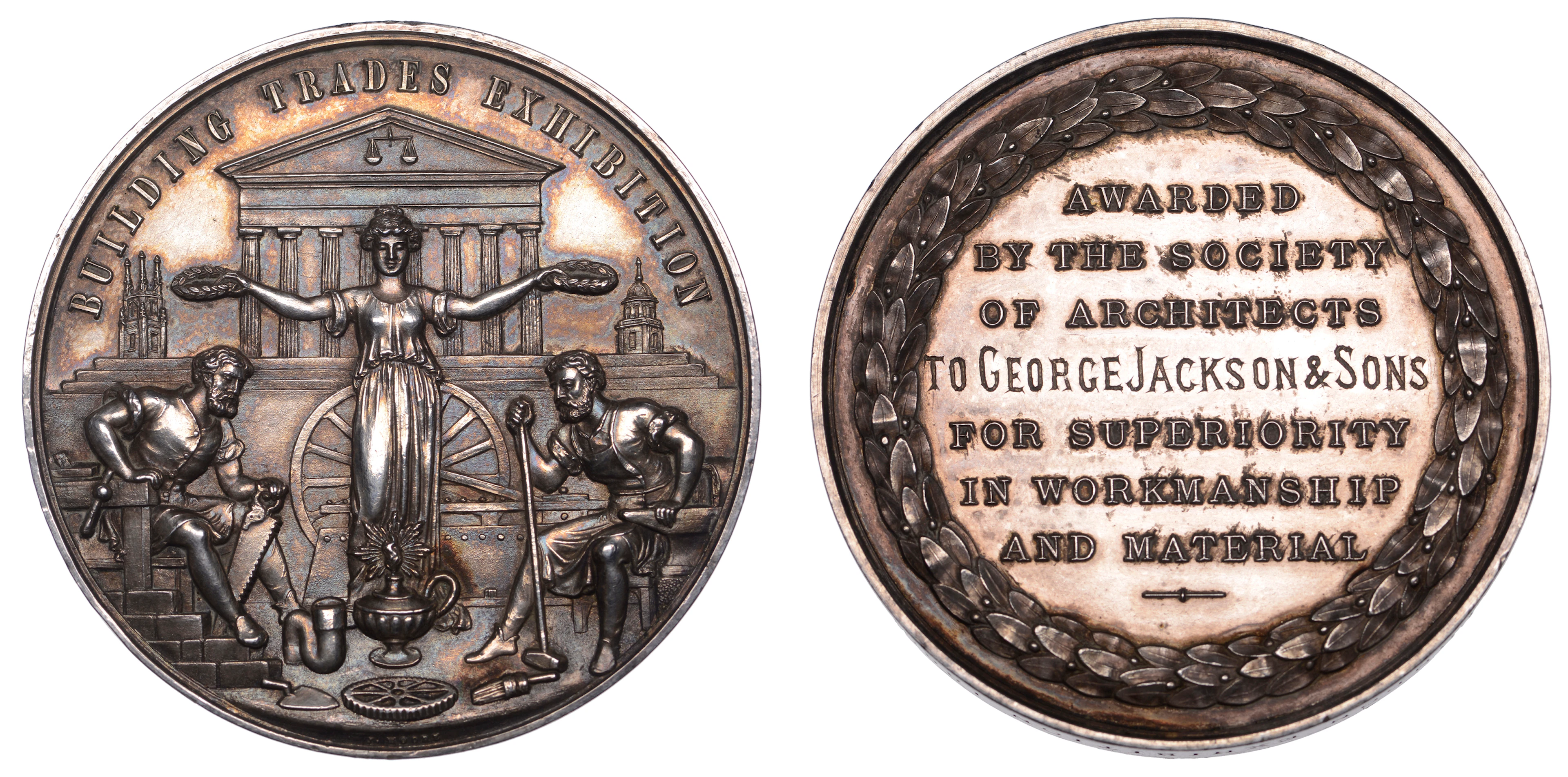 Building Trades Exhibition, silver award medals (2), London, 1886