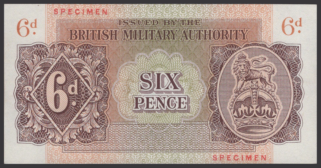 British Military Authority, specimen 6 Pence, ND (1943), without serial