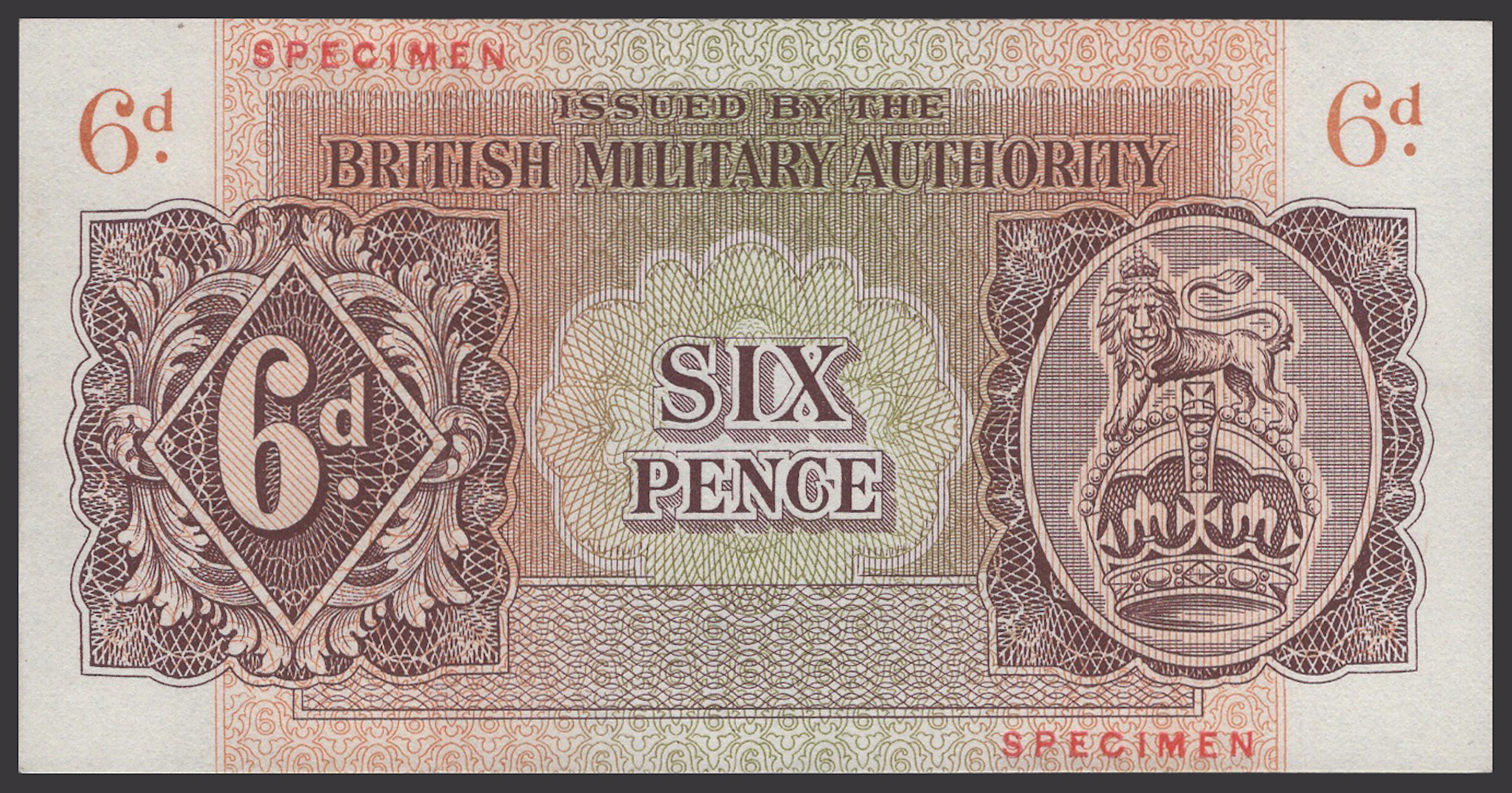 British Military Authority, specimen 6 Pence, ND (1943), without serial
