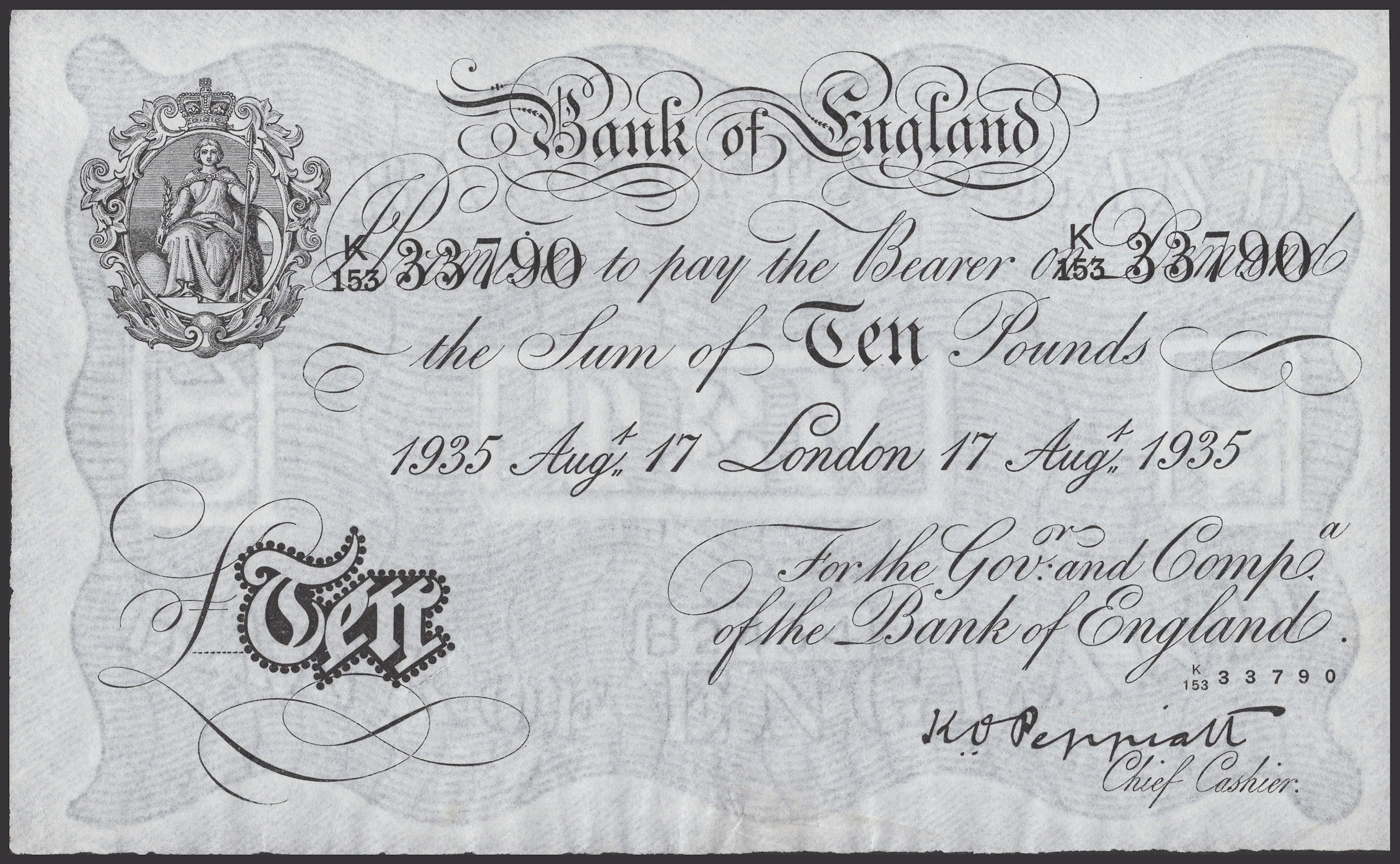 Bank of England, Kenneth O. Peppiatt, £10, London, 17 August 1935