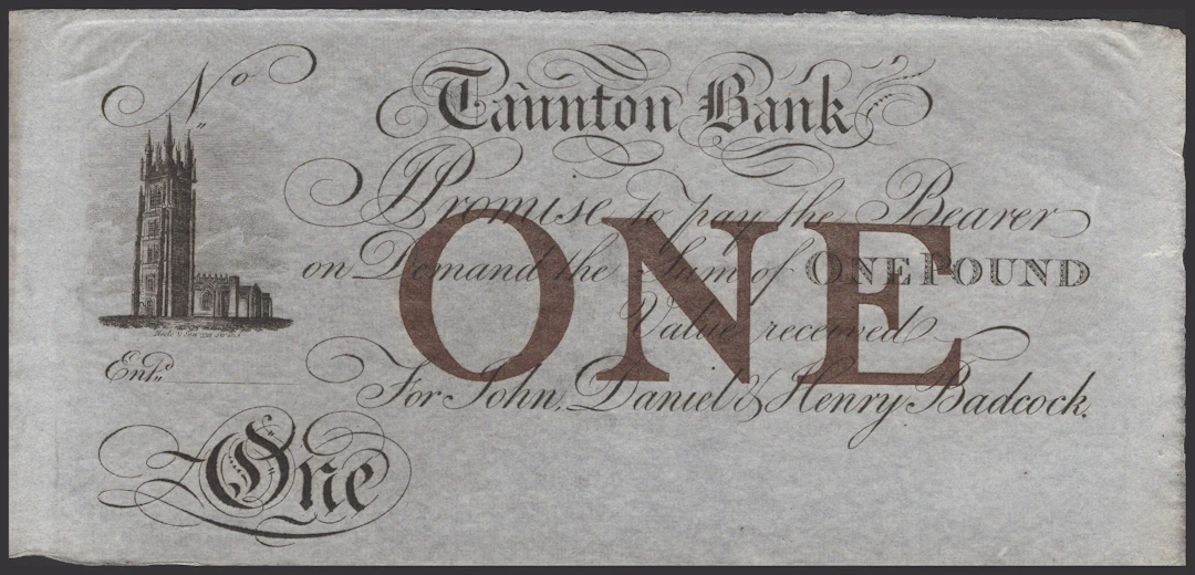 Taunton Bank, for John, Daniel & Henry Badcock, unissued £1, ND (1826-29)