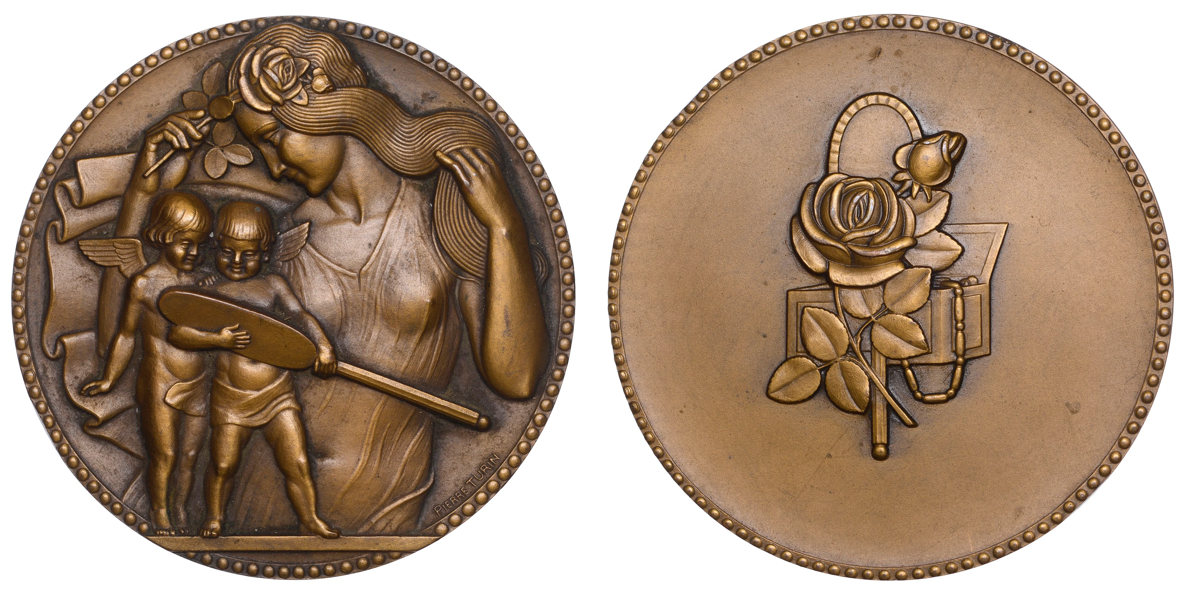 FRANCE, La Toilette, 1941, an Art Déco bronze medal by P. Turin, young