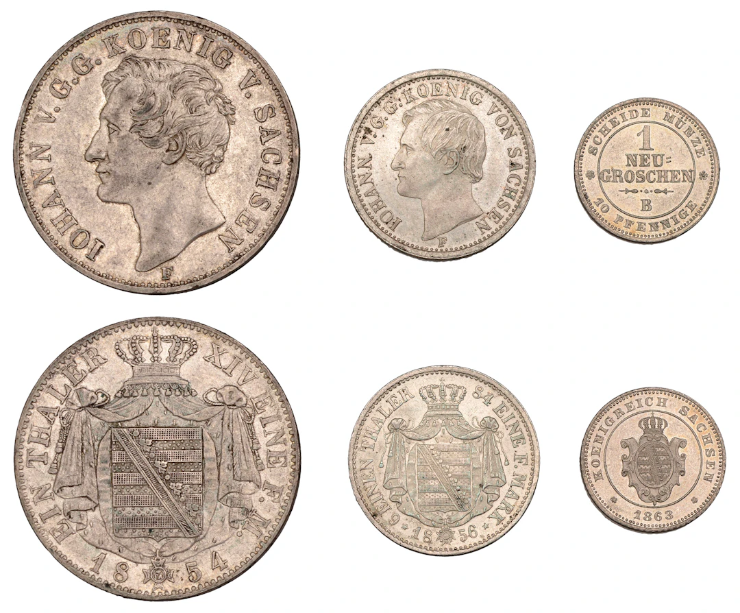Germany, Saxony, John I, Mining Thaler, 1854f, Sixth-Thaler, 1856f