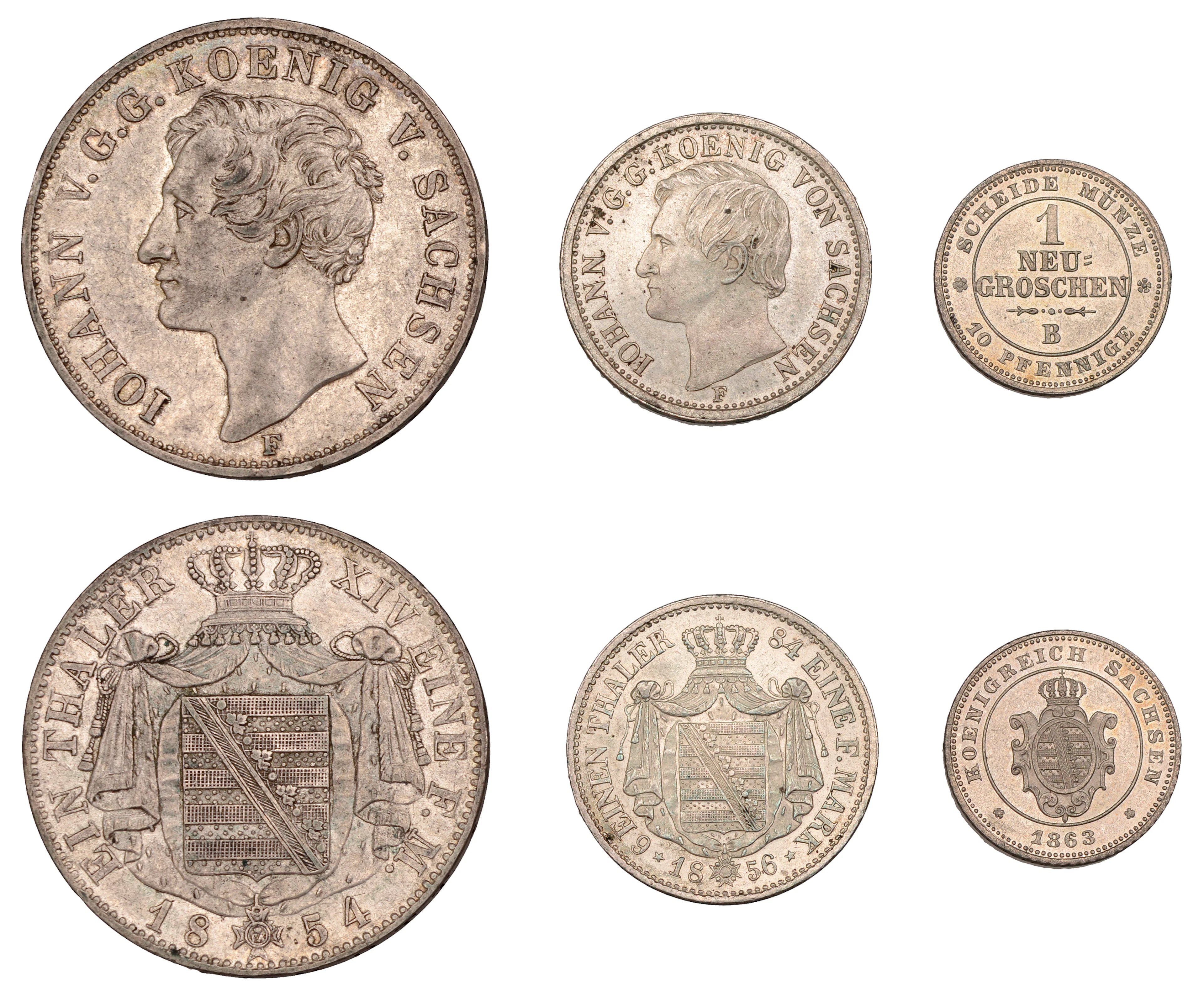 Germany, Saxony, John I, Mining Thaler, 1854f, Sixth-Thaler, 1856f