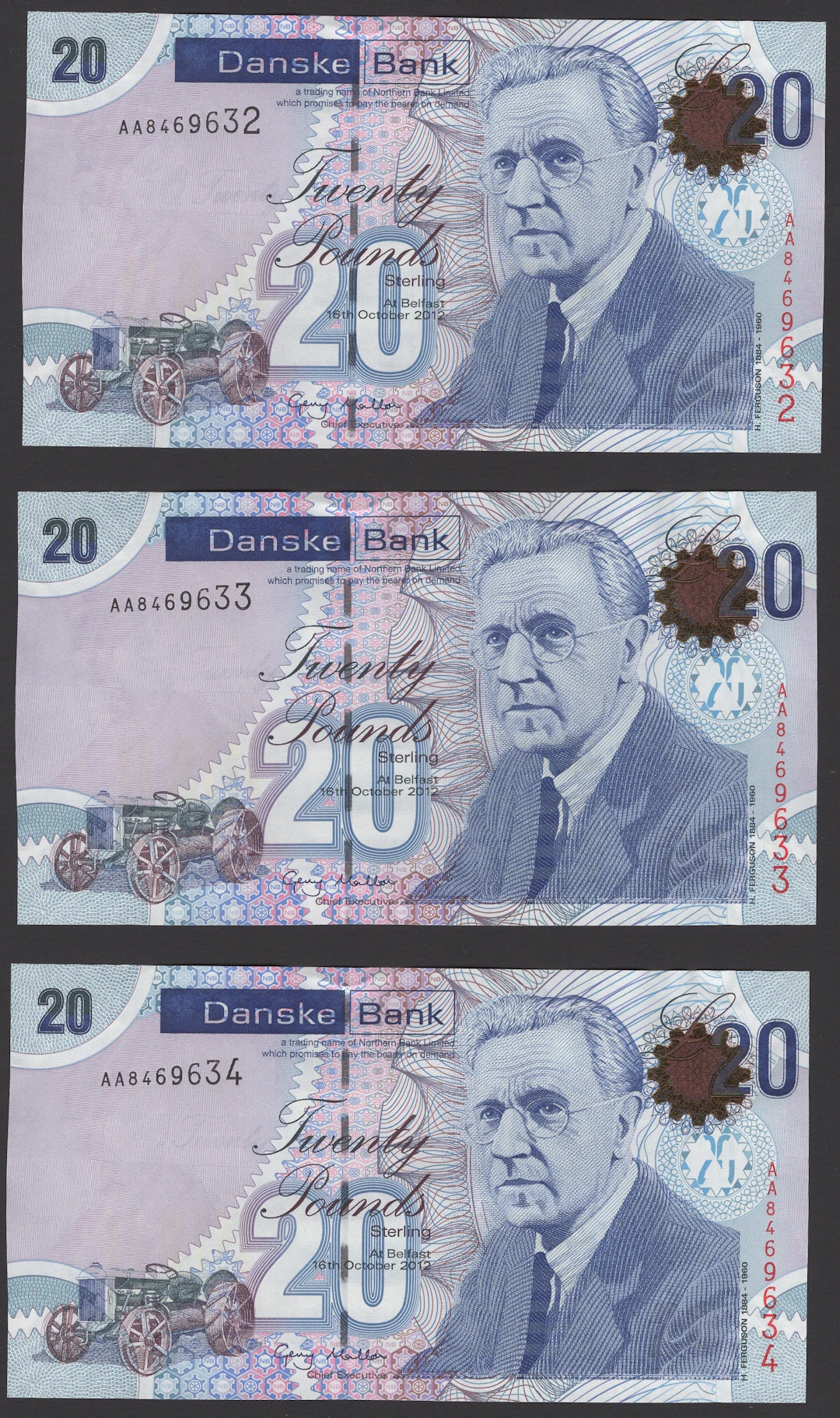 Danske Bank, £20 (8), 16 October 2012, consecutive serial numbers