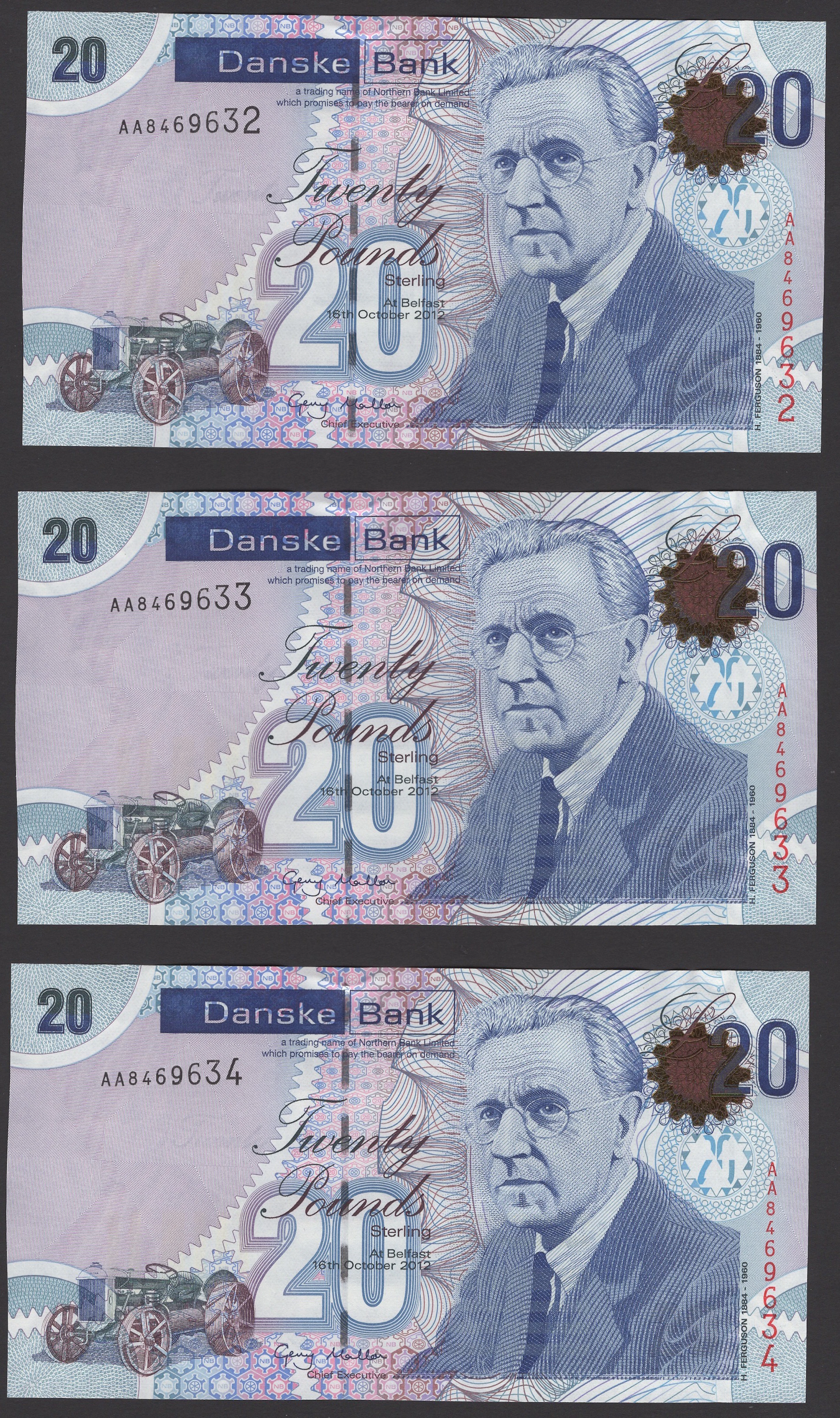Danske Bank, £20 (8), 16 October 2012, consecutive serial numbers