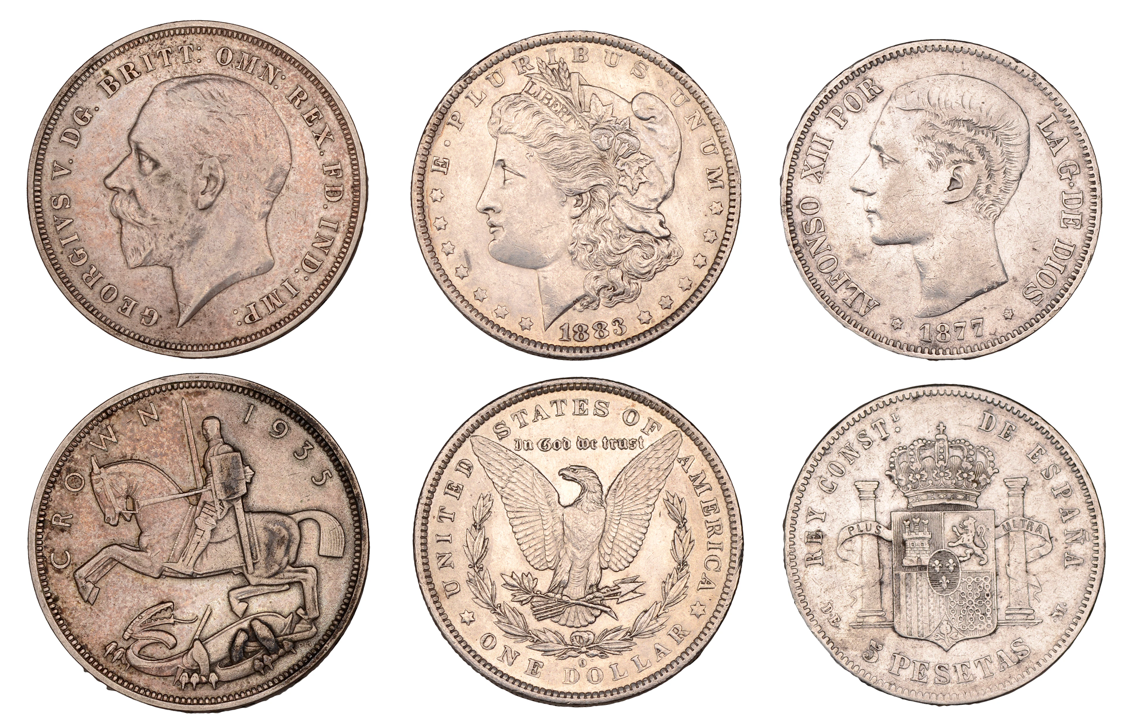 Miscellaneous, SPAIN, Alfonso XII, 5 Pesetas, 1877, Madrid (Cal. 28;