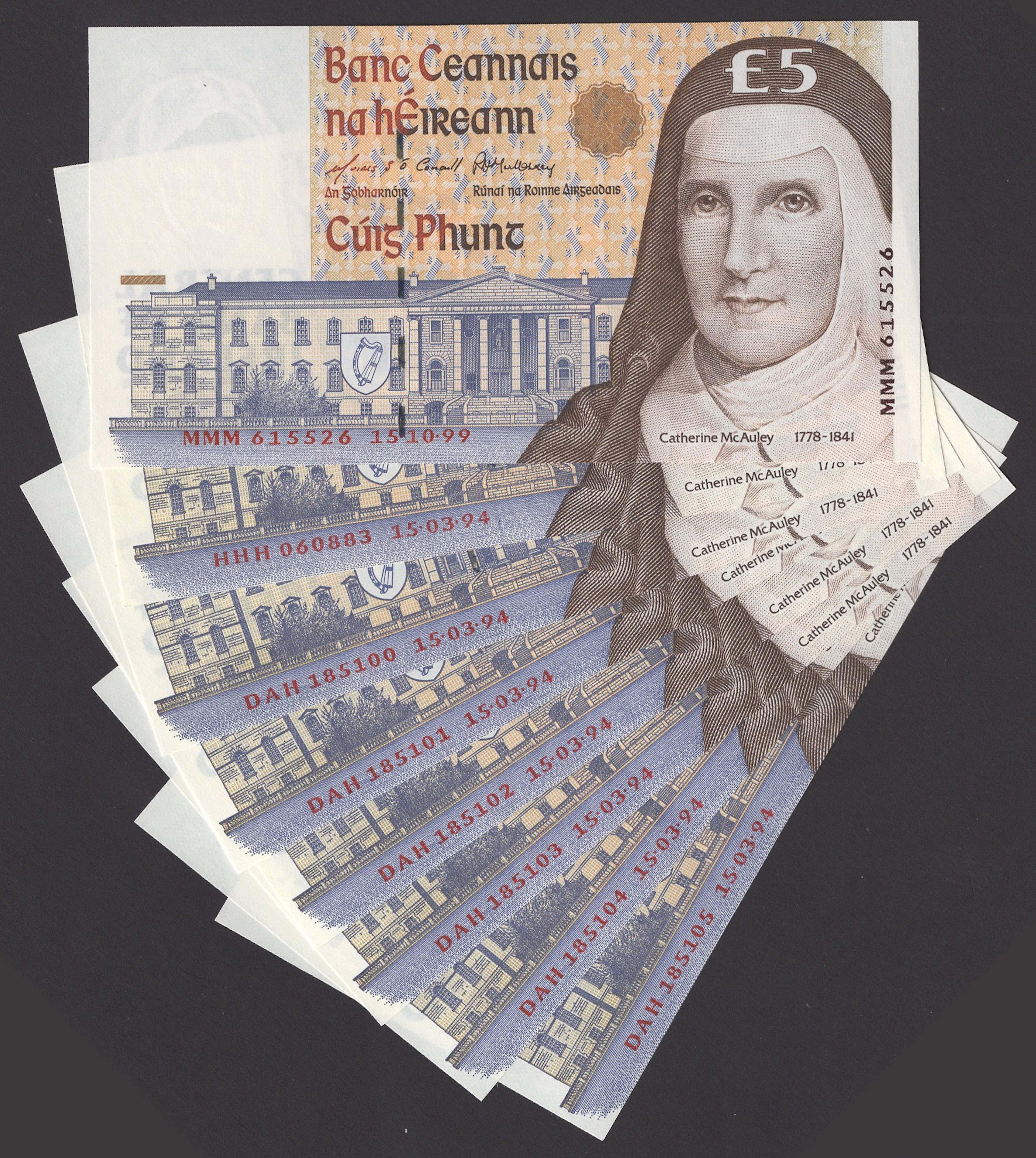 Central Bank of Ireland, replacement £5, 15 March 1994, serial number