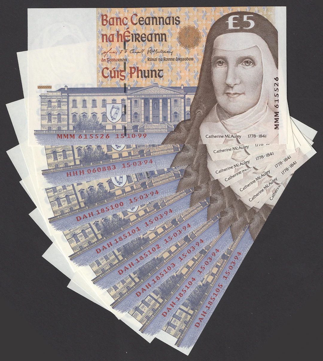Central Bank of Ireland, replacement £5, 15 March 1994, serial number