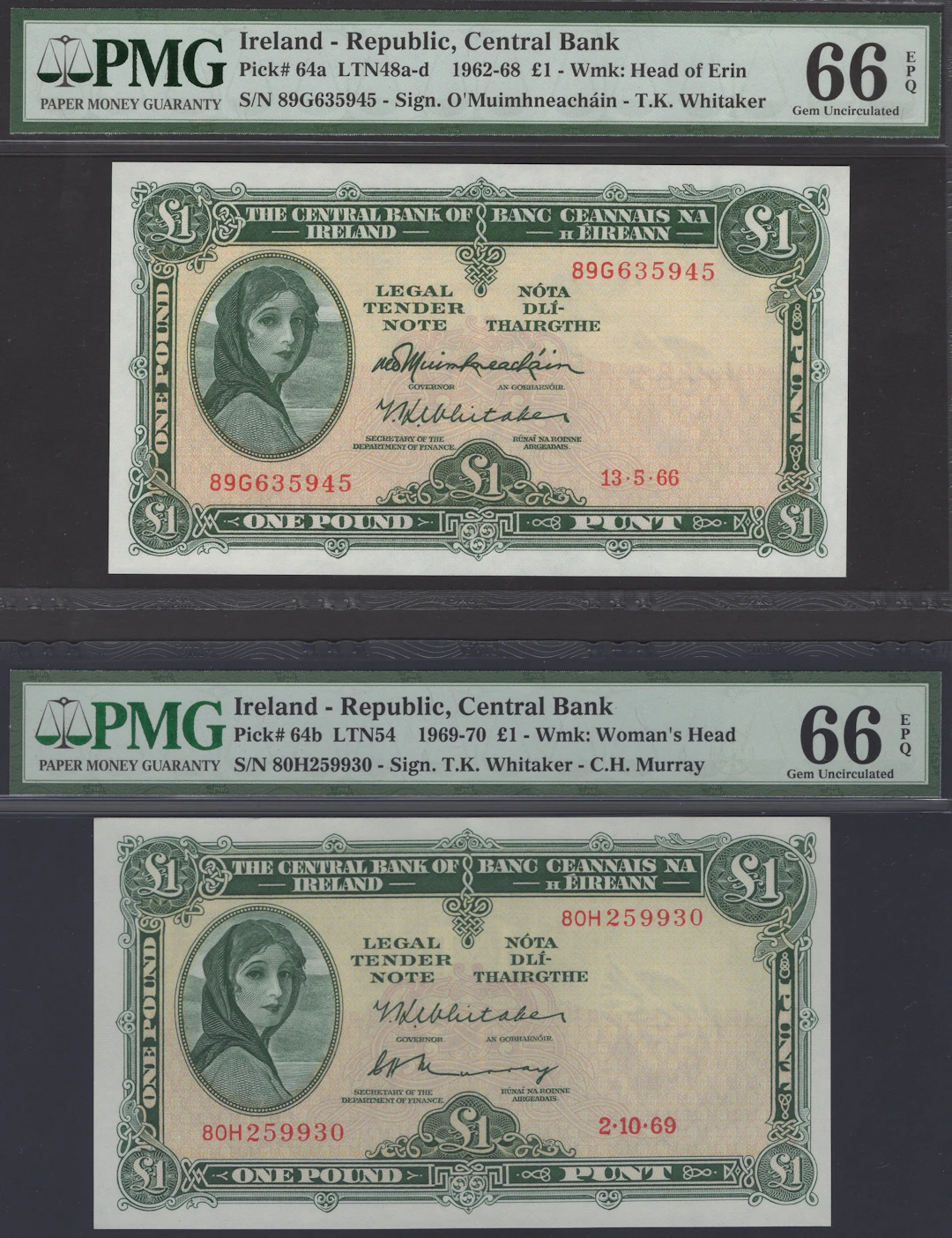 Central Bank of Ireland, £1, 13 May 1966, serial number 89G635945