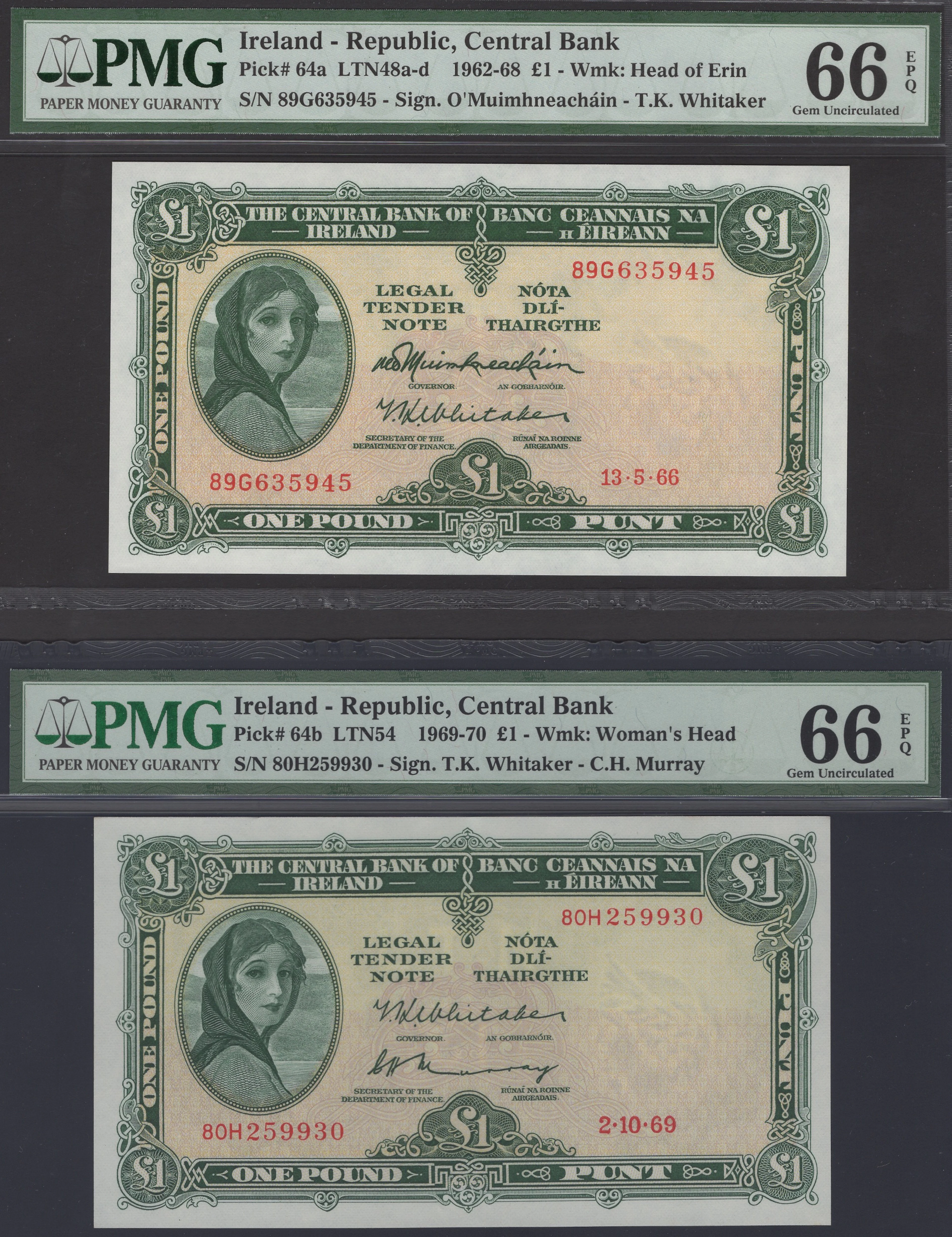 Central Bank of Ireland, £1, 13 May 1966, serial number 89G635945
